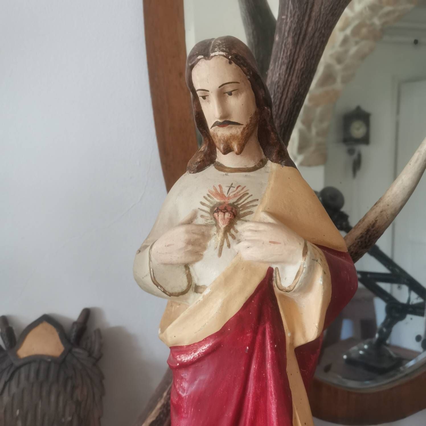 Jesus Christ And Mary Statue, Classic Religious Art Christian Religious, Vintage Decor, Hand Made & Painted, Statue Large photo 108.0