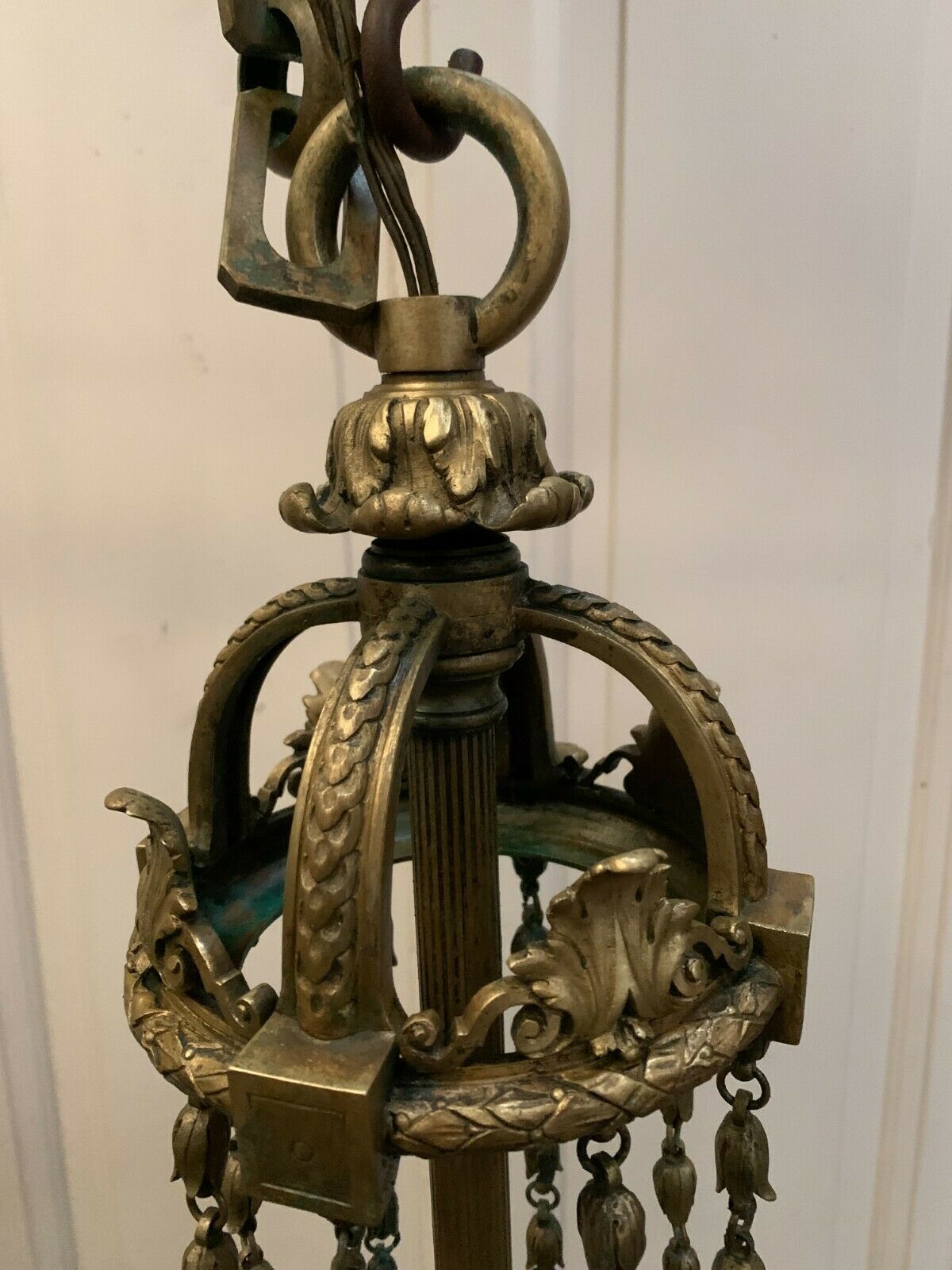 photo for sale Louis XVI Style Chandelier In Bronze And Crystal Pendants XIX Century