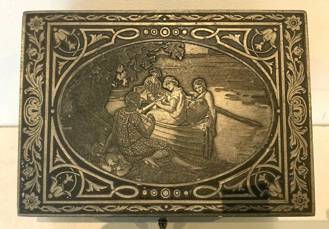 19th Century Engraved Pewter Jewelry Box photo furniture