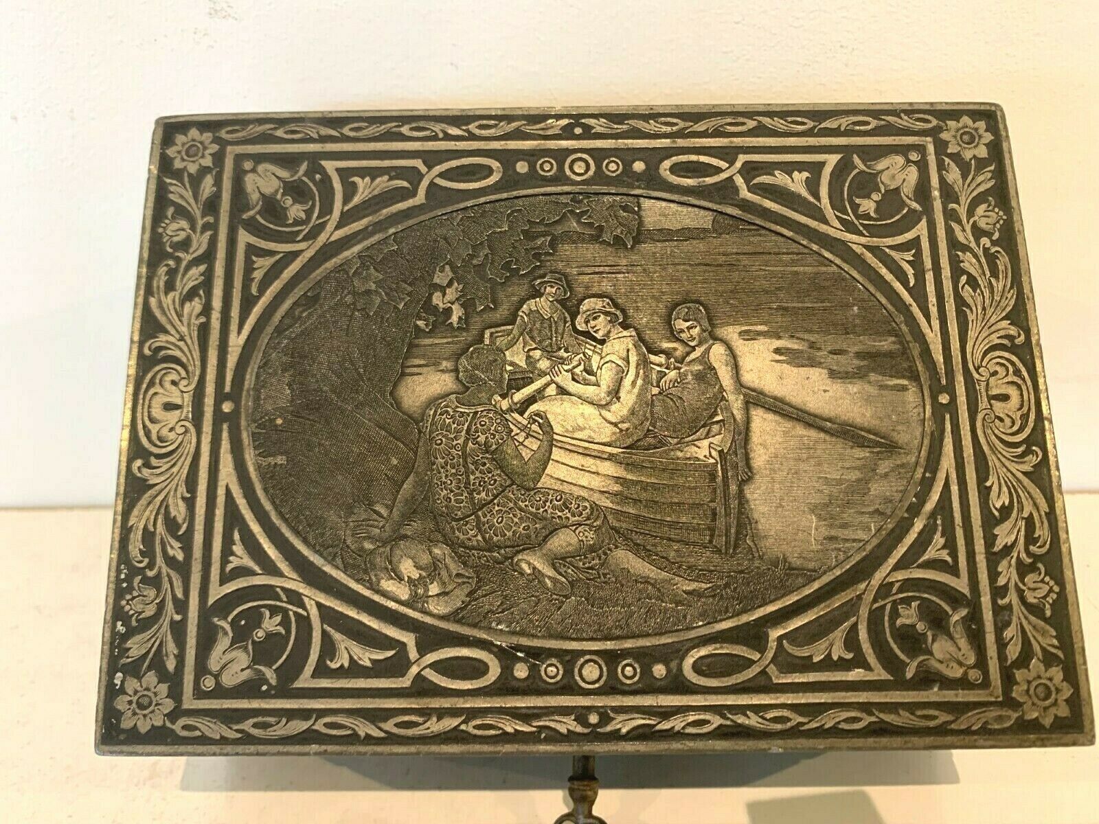 19th Century Engraved Pewter Jewelry Box photo buy