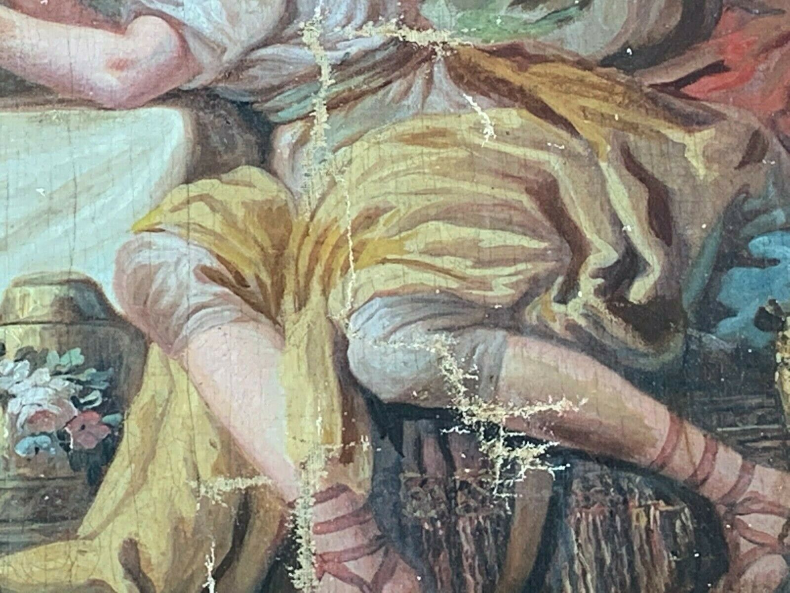 Painting On Scene Canvas At The Antique Decorative Panel XIX Century photo vintage