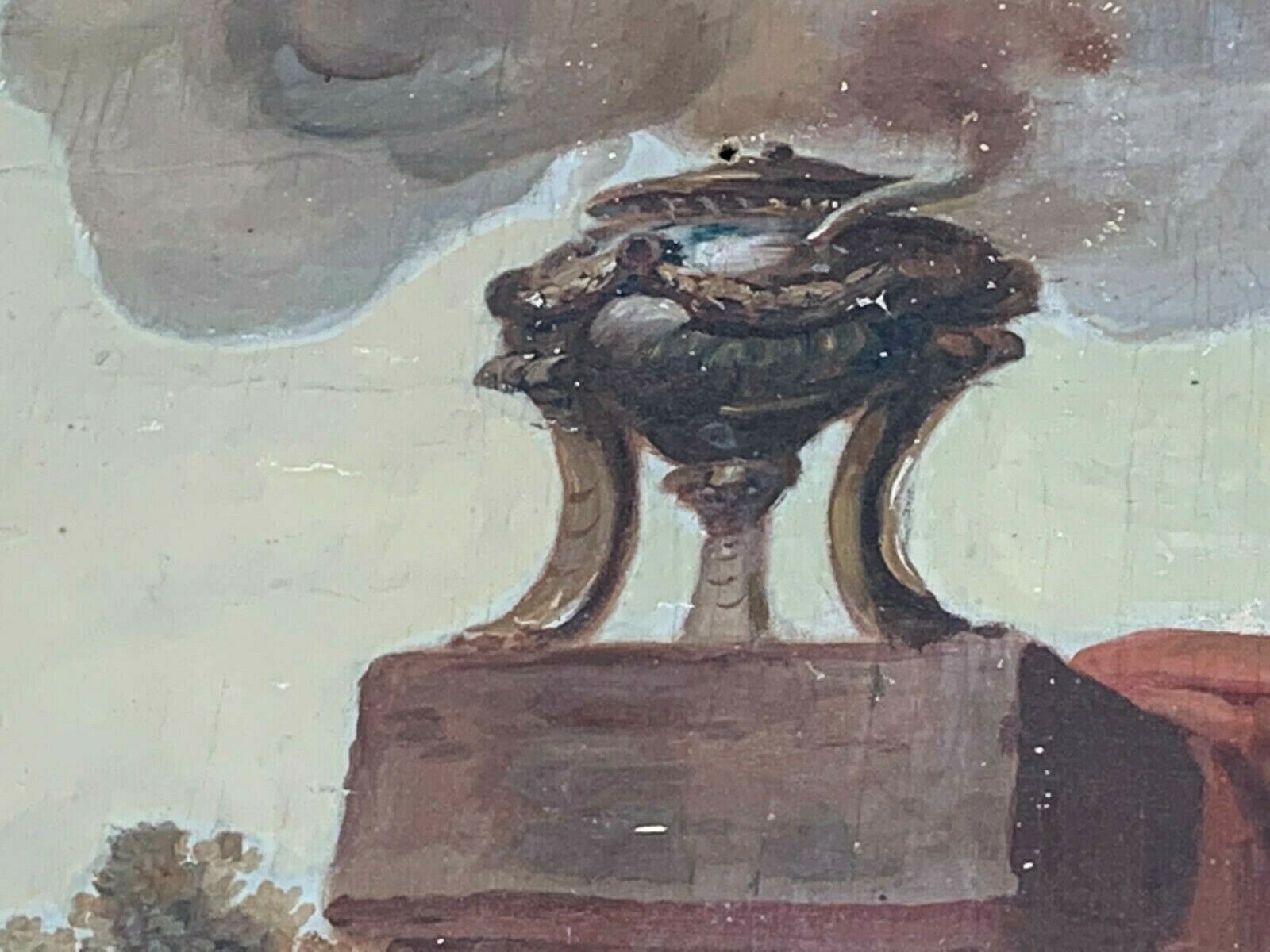 Art Painting On Scene Canvas At The Antique Decorative Panel XIX Century photo