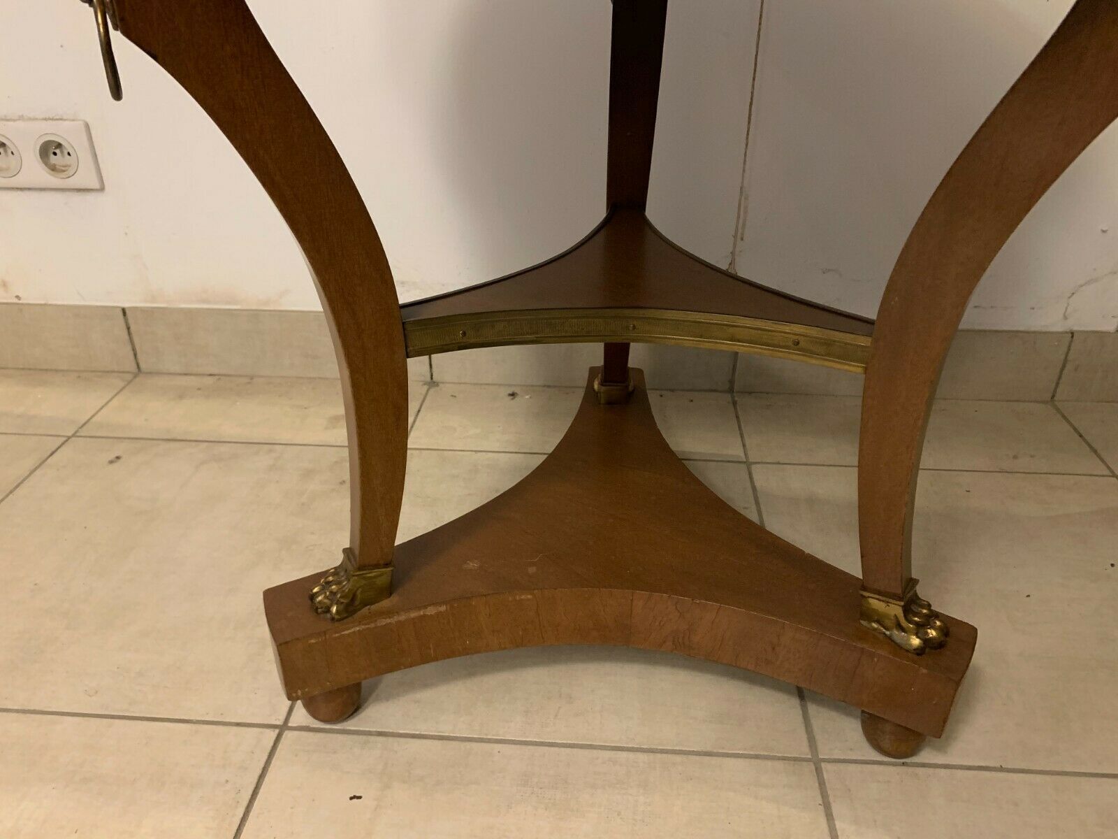 Empire Style Tripod Pedestal Table In Mahogany Marble Top With Brass Gallery photo furniture