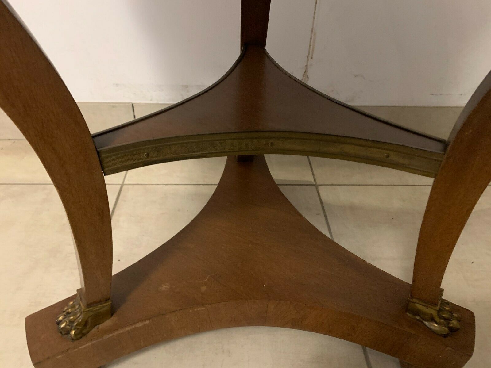 Empire Style Tripod Pedestal Table In Mahogany Marble Top With Brass Gallery photo vinterior