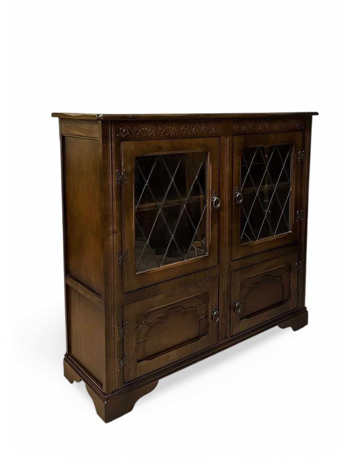 Vintage Glazed Bookcase And Cabinet By Jaycee Furniture / Dark Brown / Made In England / Dated 1960s photo vintage