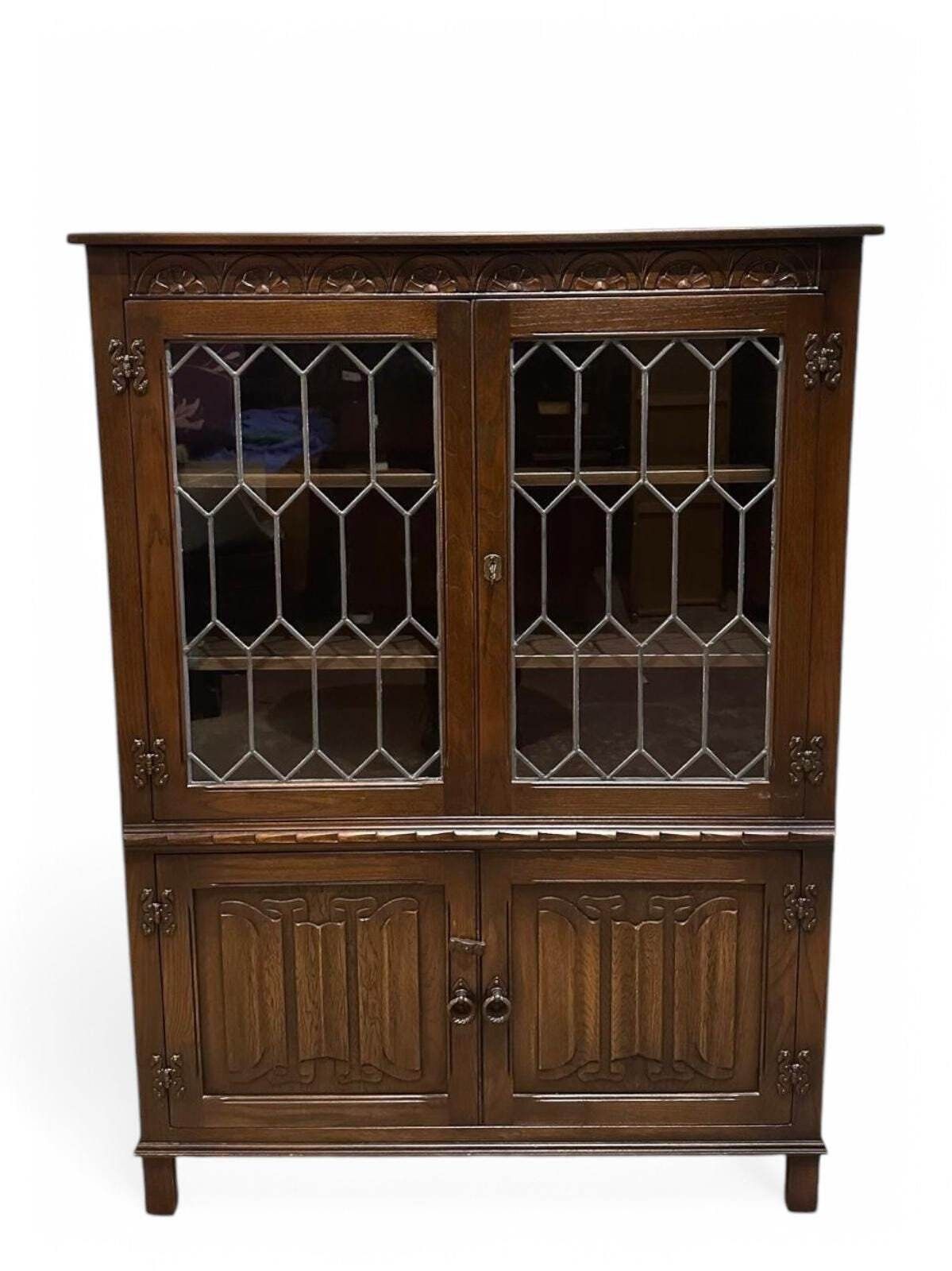 Vintage Glazed Bookcase And Cabinet By Jaycee Furniture / Dark Brown / Made In England / Dated 1970s