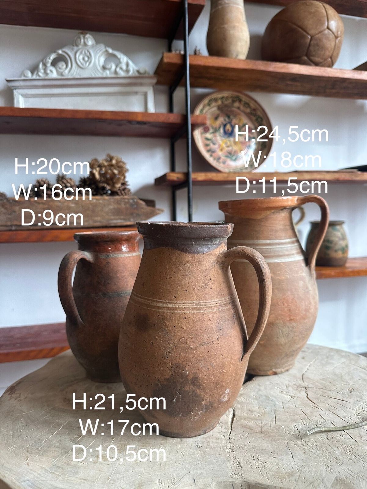 Step Back In Time With Handcrafted 1930s 1940s Hungarian Terracotta Earthenware Waterjugs A Set Of 3 Unique Pieces For Decor, Vase, Serving photo vinterior