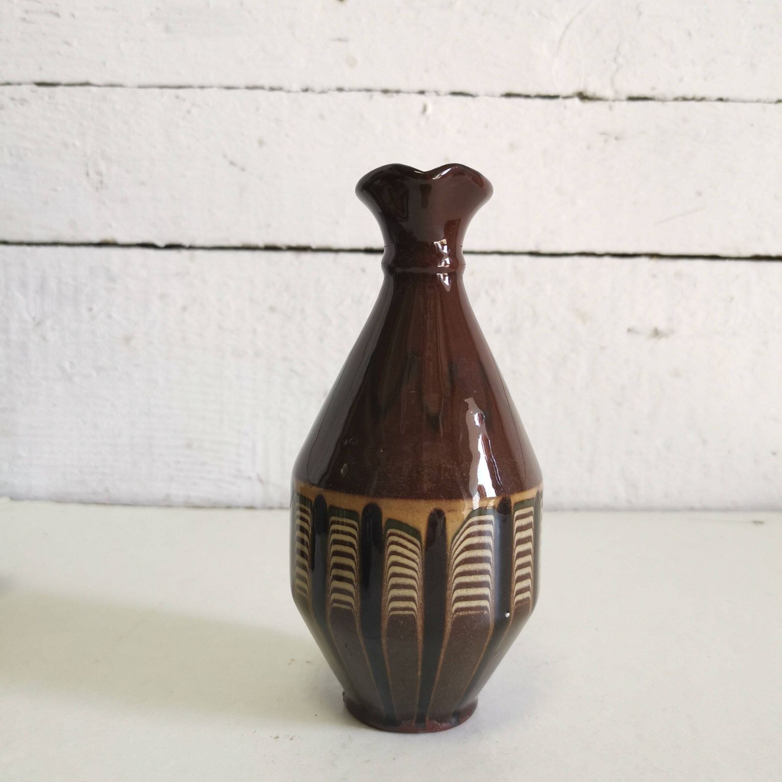 Brown Jug And 6 Cup Set Bulgarian Folk Art Design Hand Made Ceramics Drinking Rakia, Shot Glass, Water Pitcher Traditional Design photo for sale