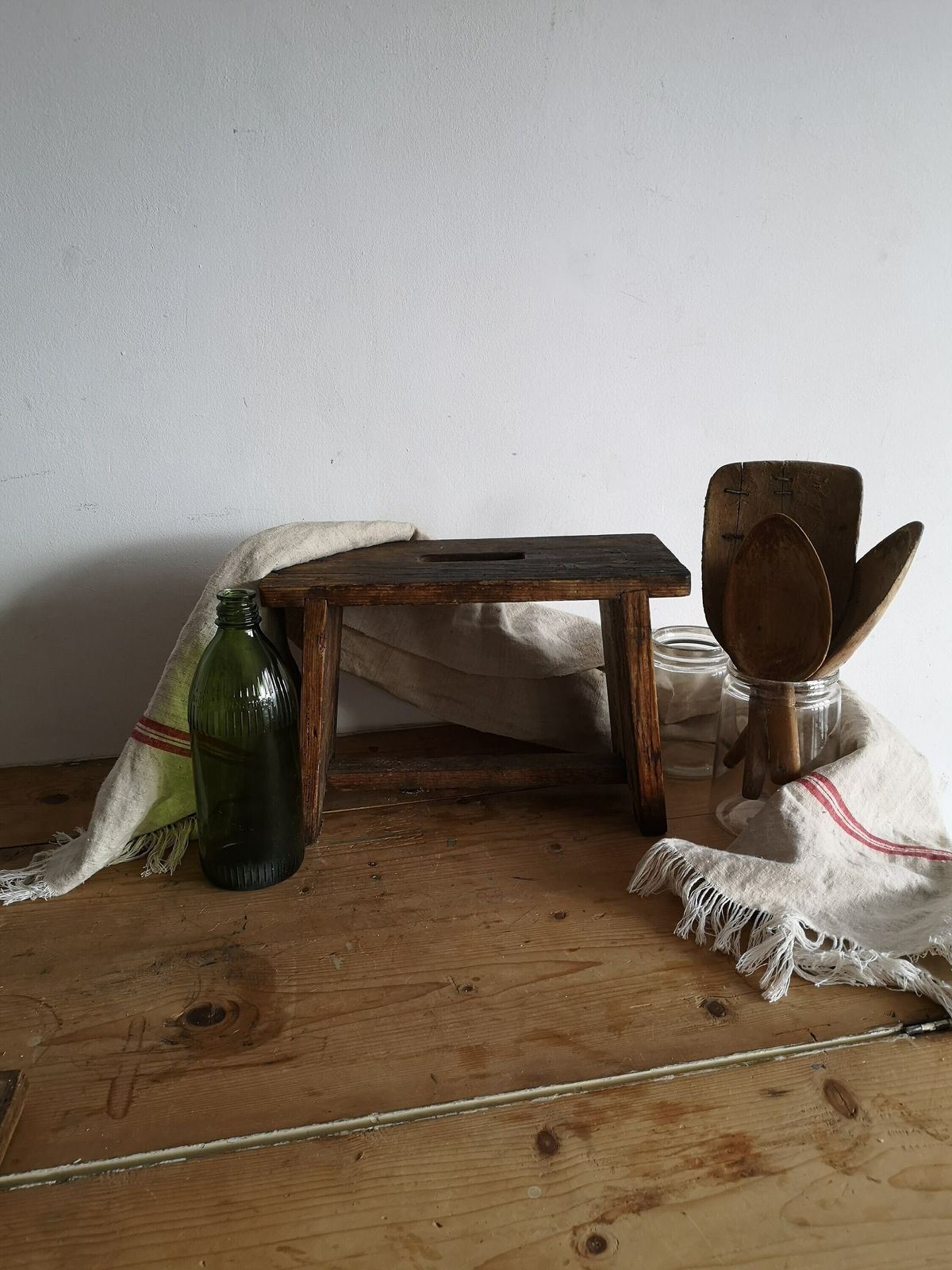 Scratch Built Antique Wooden Vintage Milking Stool Or Small Table, Rustic Farmhouse Seat Step Cute Pot Stand C1940s Natural Wood