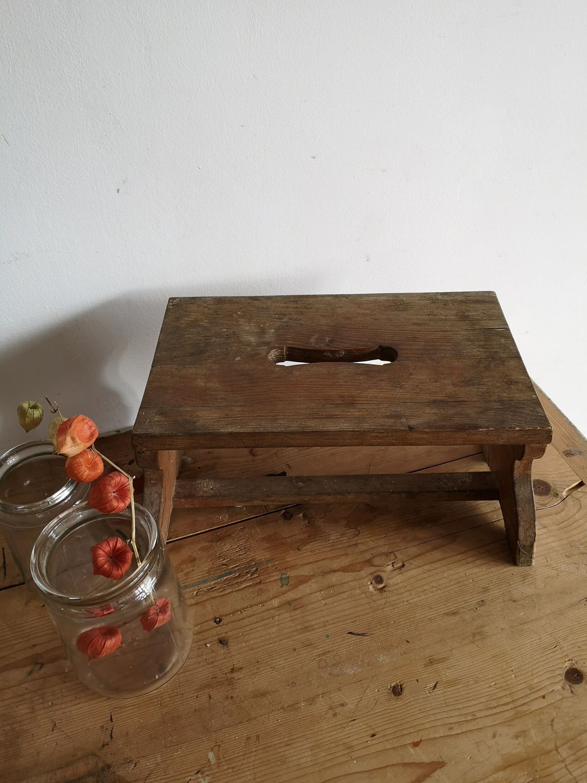 Scratch Built Antique Wooden Vintage Block Style Milking Stool Or Small Table, Rustic Farmhouse Seat Step Cute Pot Stand C1940s photo furniture