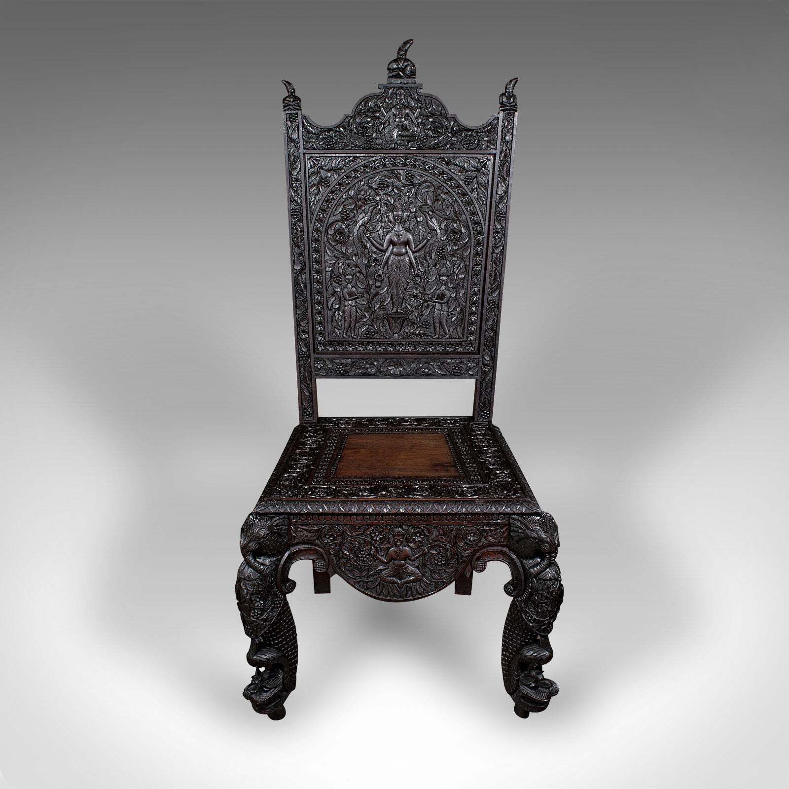 Antique Carved Veranda Chair, Ceylonese, Teak, Ornate Seat, Victorian, C.1880 photo furniture