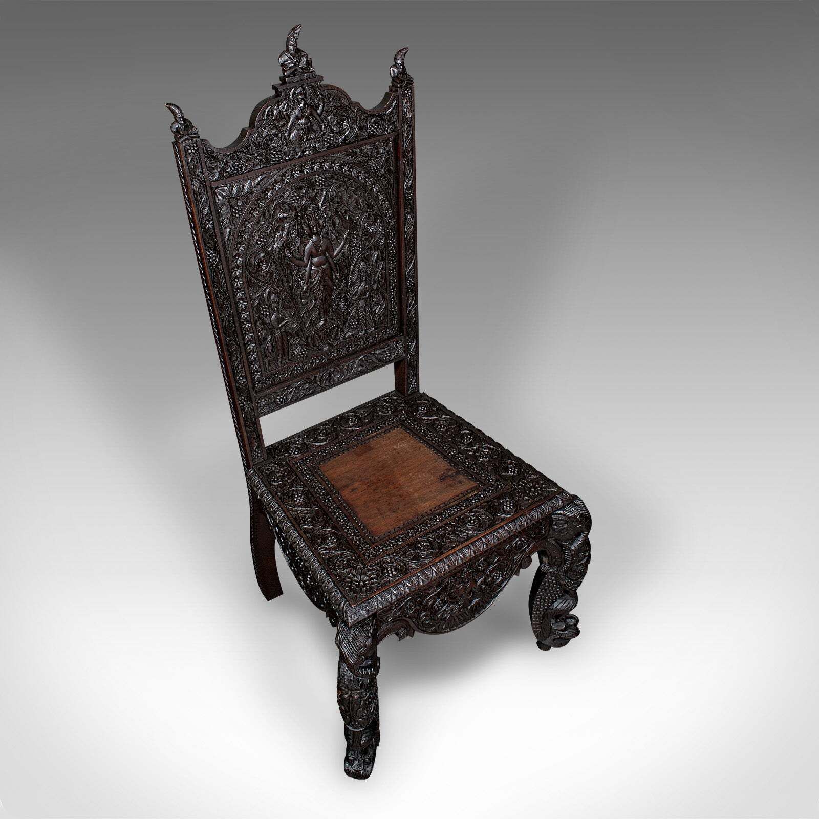 Antique Carved Veranda Chair, Ceylonese, Teak, Ornate Seat, Victorian, C.1880 photo 1495.0