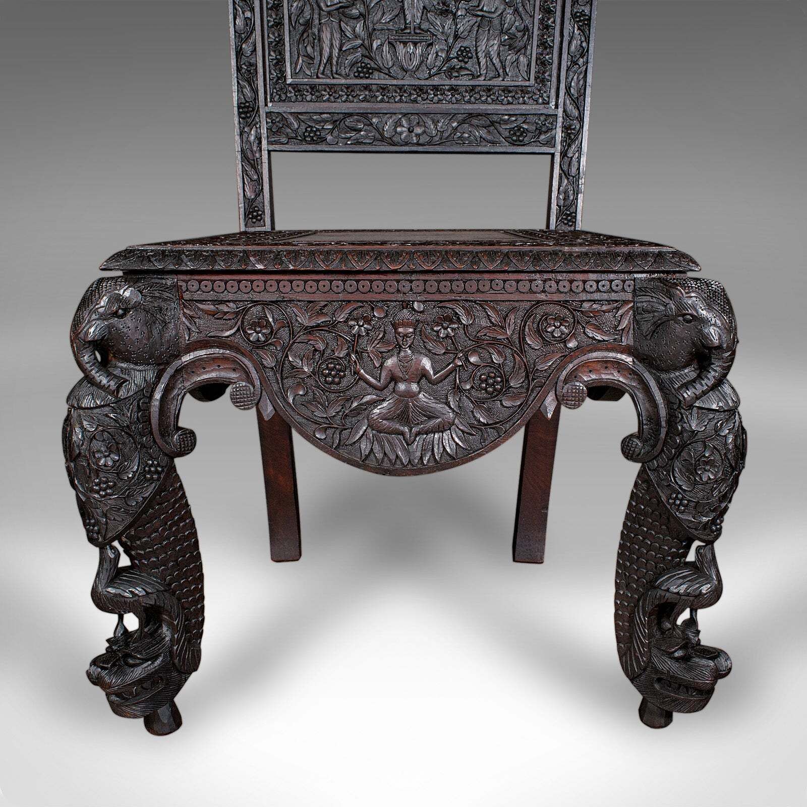 photo for sale Antique Carved Veranda Chair, Ceylonese, Teak, Ornate Seat, Victorian, C.1880