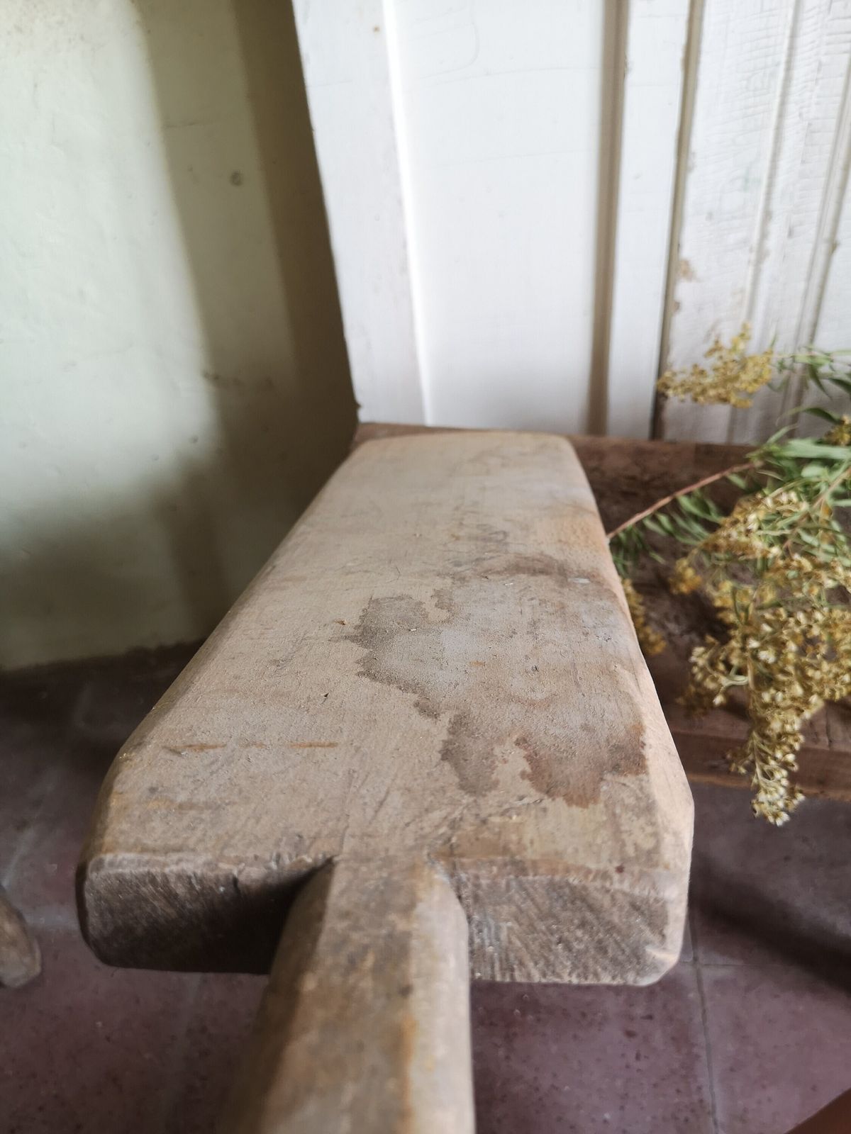 Single Plank Rustic Primitive Wooden Washing Board, Kitchen Block Vintage Beautiful Primitive Decor C1890 Solid Wabi Sabi Salami Block photo for sale
