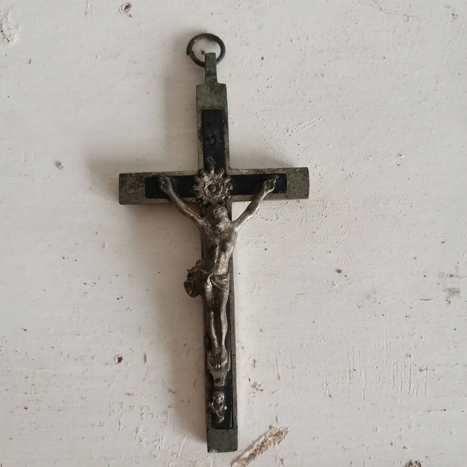 Vintage Crucifix / Cross, With Detailed Metal, Jesus, Antique From Home Chapel Religious Collectible Mounted On Wood