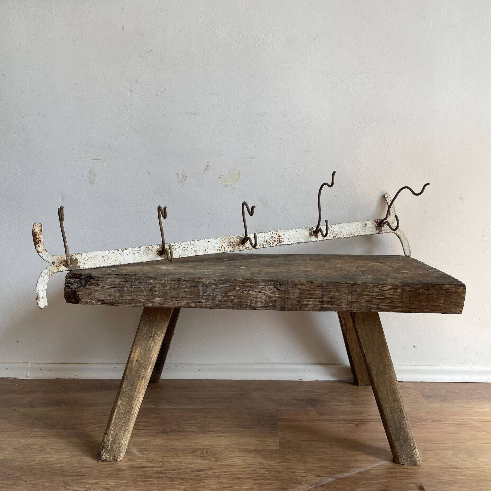 Large Coat Hook Rustic Old And Metal High Patina Farm Barn Unique Hand Made Imperfect Shape, Wabi Sabi, Hats, Scarfs Hallway Decor photo furniture