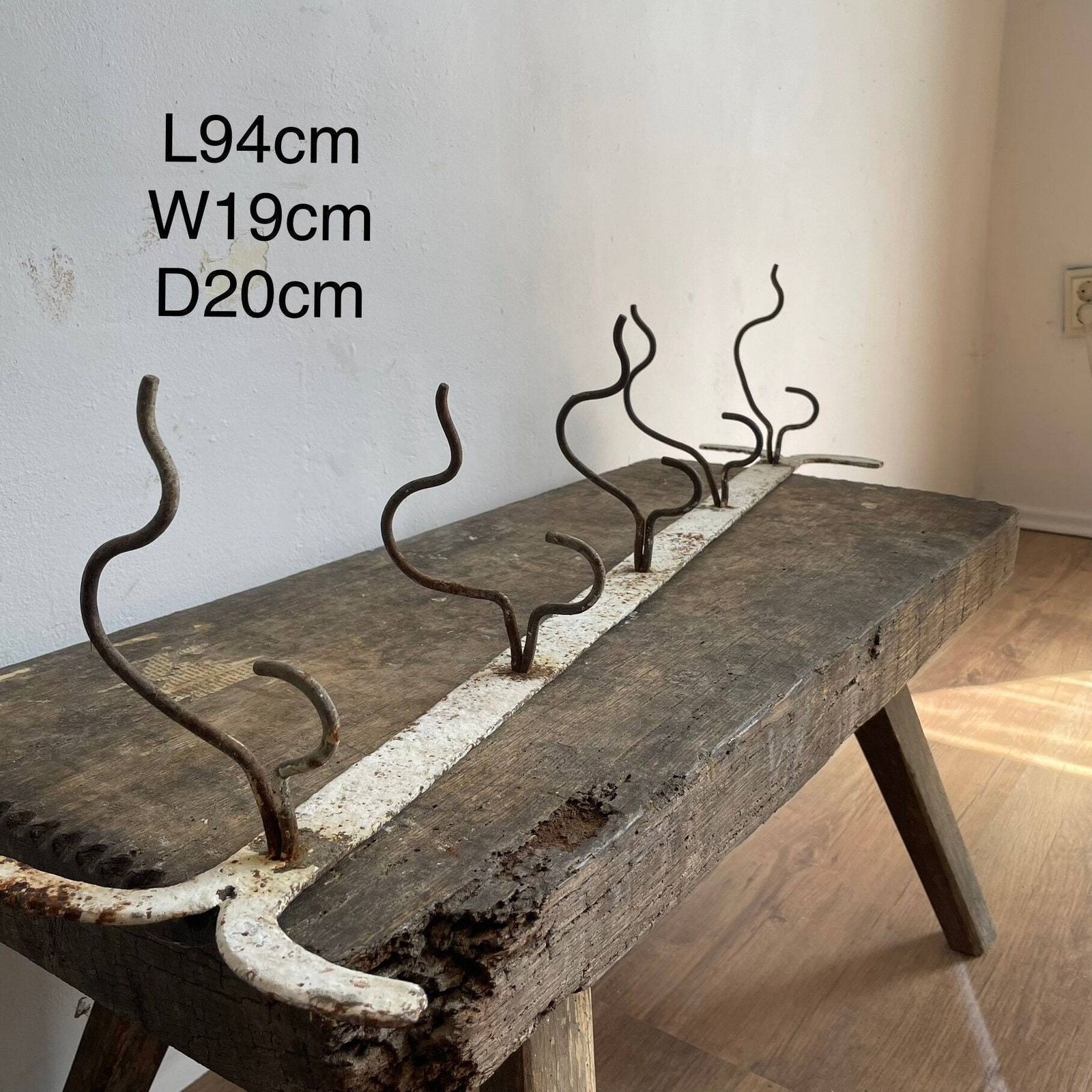 Large Coat Hook Rustic Old And Metal High Patina Farm Barn Unique Hand Made Imperfect Shape, Wabi Sabi, Hats, Scarfs Hallway Decor photo vinterior