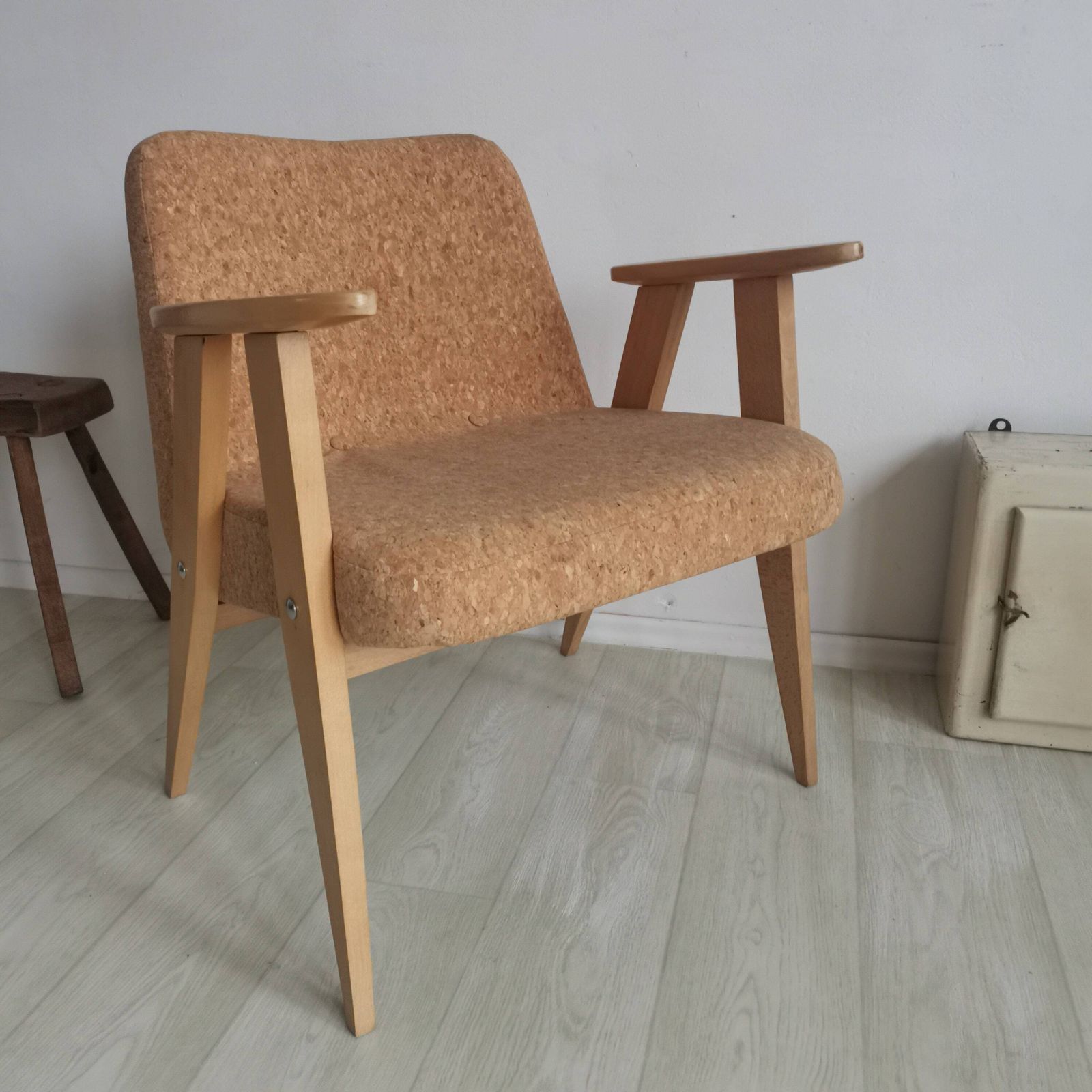 Original 366 Easy Polish Mid Century Dining Chair By Józef Chierowski Vintage Iconic Seating. Office Study Listening Chair Cork Upholstery photo 403.0