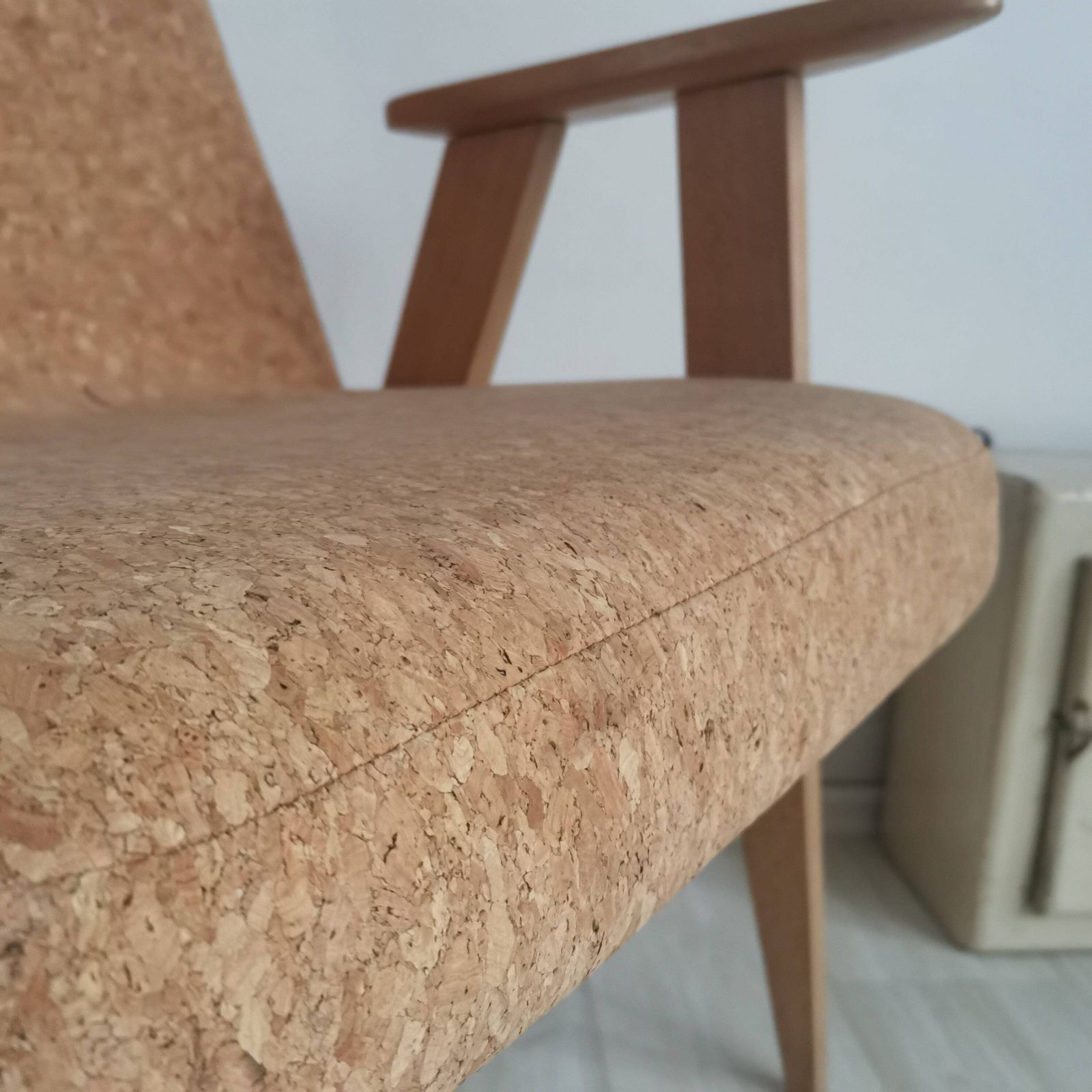 Original 366 Easy Polish Mid Century Dining Chair By Józef Chierowski Vintage Iconic Seating. Office Study Listening Chair Cork Upholstery photo vintage