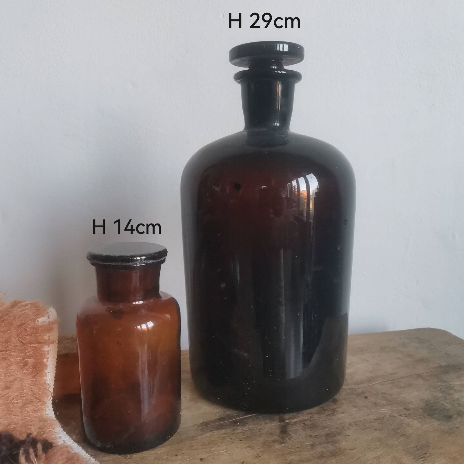 Set Of 2 Apothecary Glass Brown Bottles   Instant Collection Herbal Medicine, Chemical Pharmaceutical Laboratory, Jar Or Vase photo buy