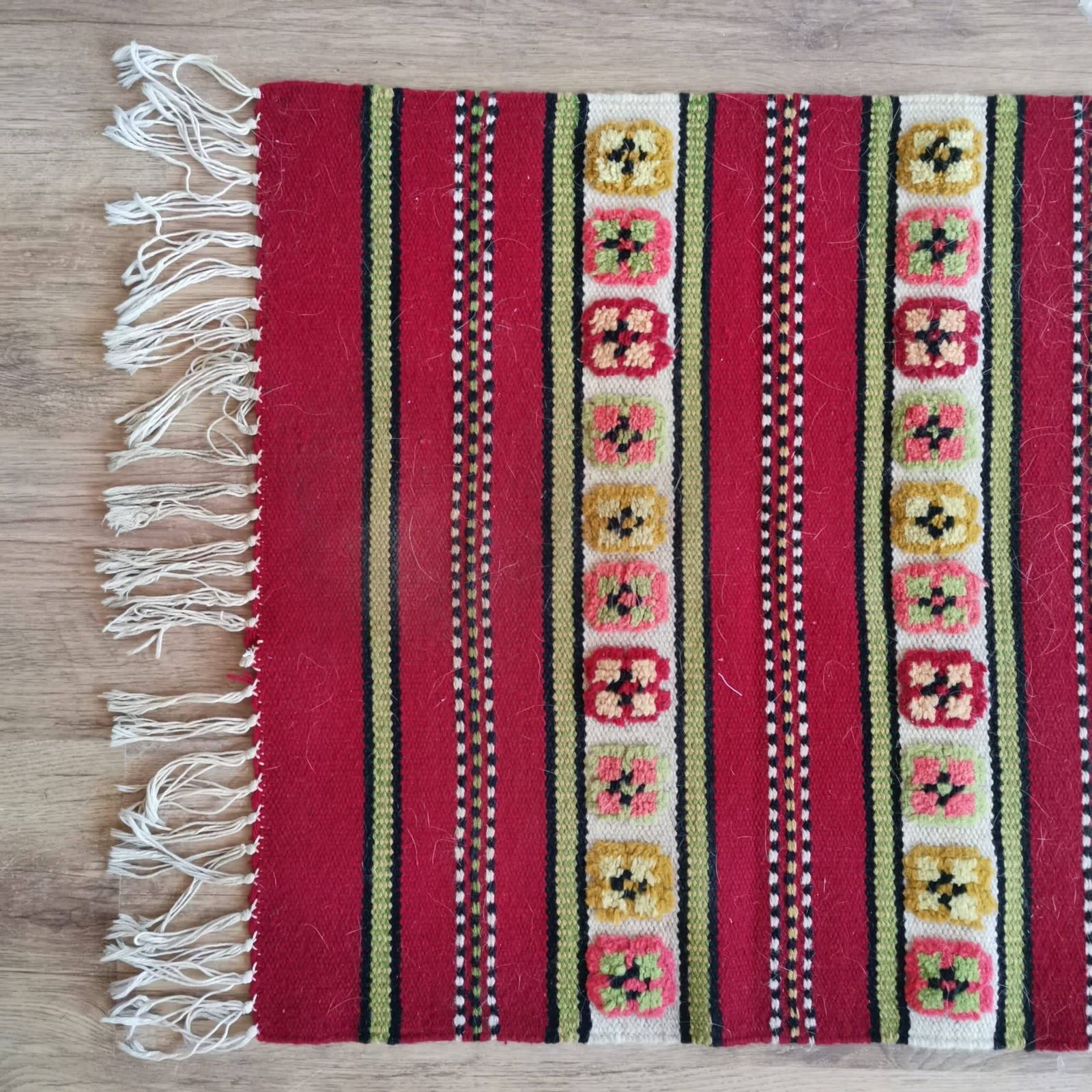 Big Wall Hanging Turkish Styled Hand Weaved Kiln 60's Wall Fabric. Vintage Bold Bright Home Decor, Dero Colours, Brown, Red, Green, photo 71.0