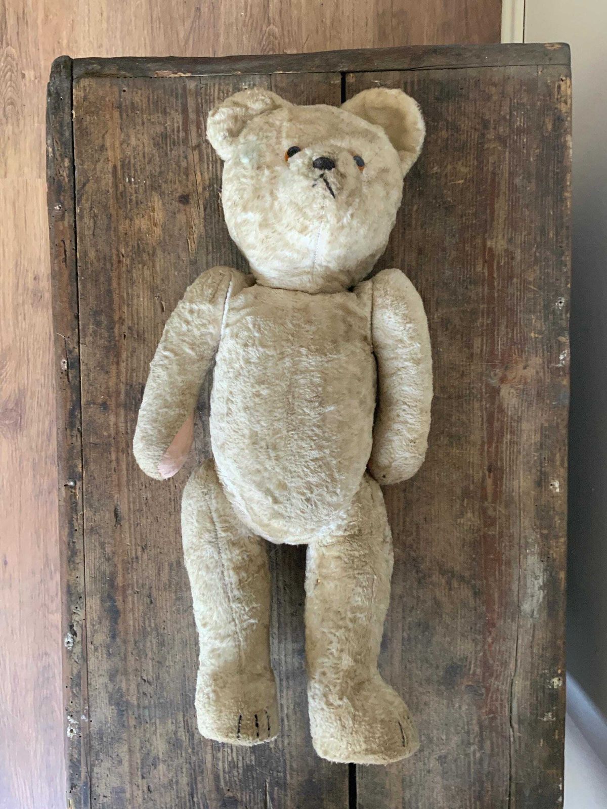 Antique Teddy Bear Cream Cute Semi Jointed Bear Sweet Orphaned Character Teddy Soft Toy, Collectible C1940 Handmade European Straw photo furniture
