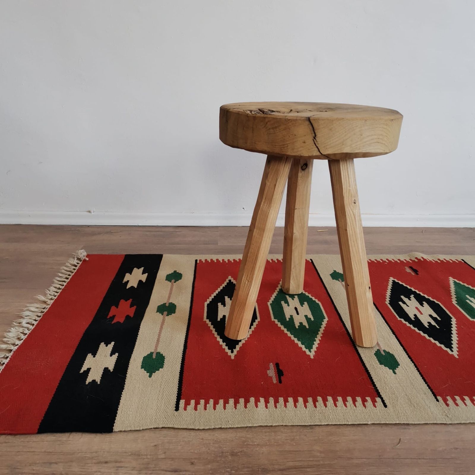 Wall Hanging Turkish Styled Hand Weaved Kiln 60's Wall Fabric. Vintage Bold Bright Home Decor, Bold Colours, Cream, Red, Green, Black photo 57.0