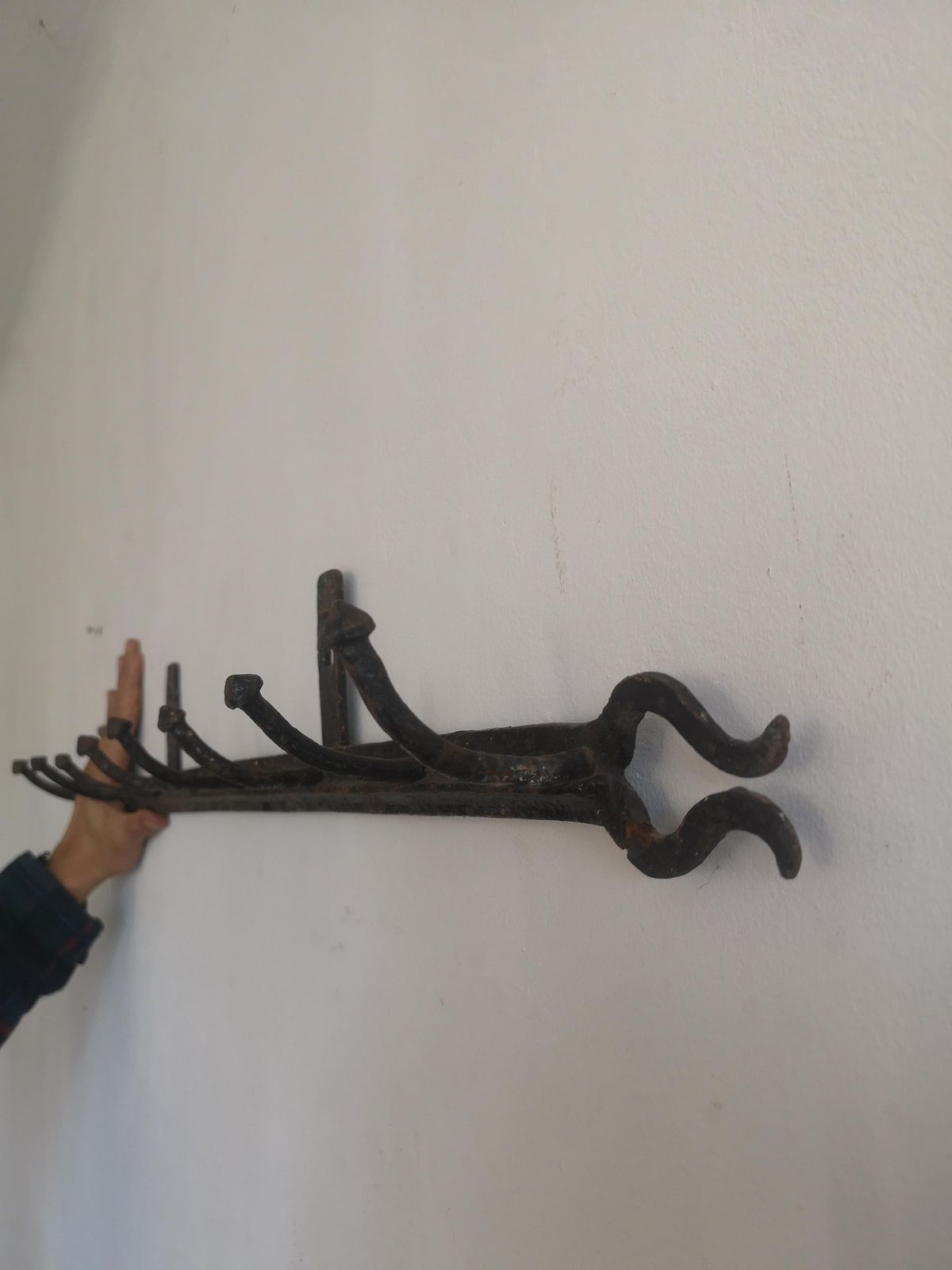 Strong Coat Hook Rustic Old And Metal High Patina Farm Barn Unique Hand Made Imperfect Shape, Wabi Sabi, Hats, Scarfs Hallway Decor photo Furniture