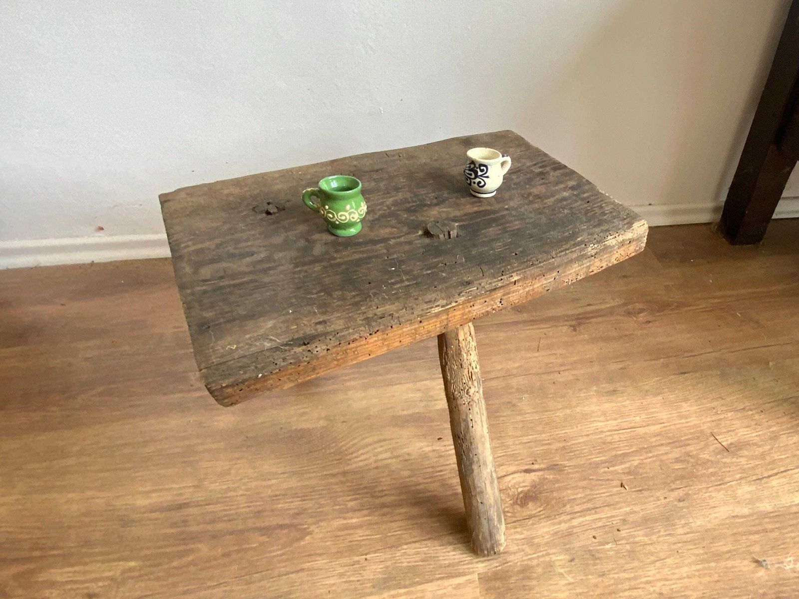 Vintage Rustic Heavy Tripod Block Hand Made Milking Stool Or Primitive Bedside Table Hand Crafted In The Early 1900 Chunky Robust And Unique photo vinterior