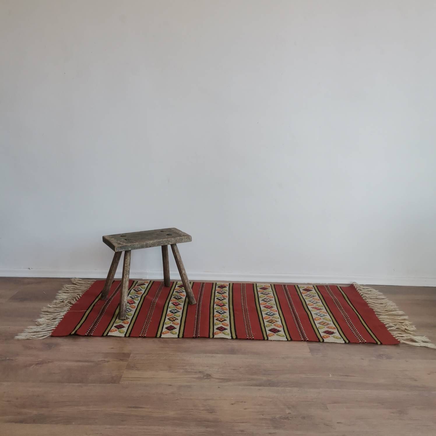 Kiln Weaved Turkish Hand Made Rug 60's Wall Hanging Unique Vintage Bold Bright Home Decor, Multi Colours, Thick Wool, Hand Crafted photo for sale