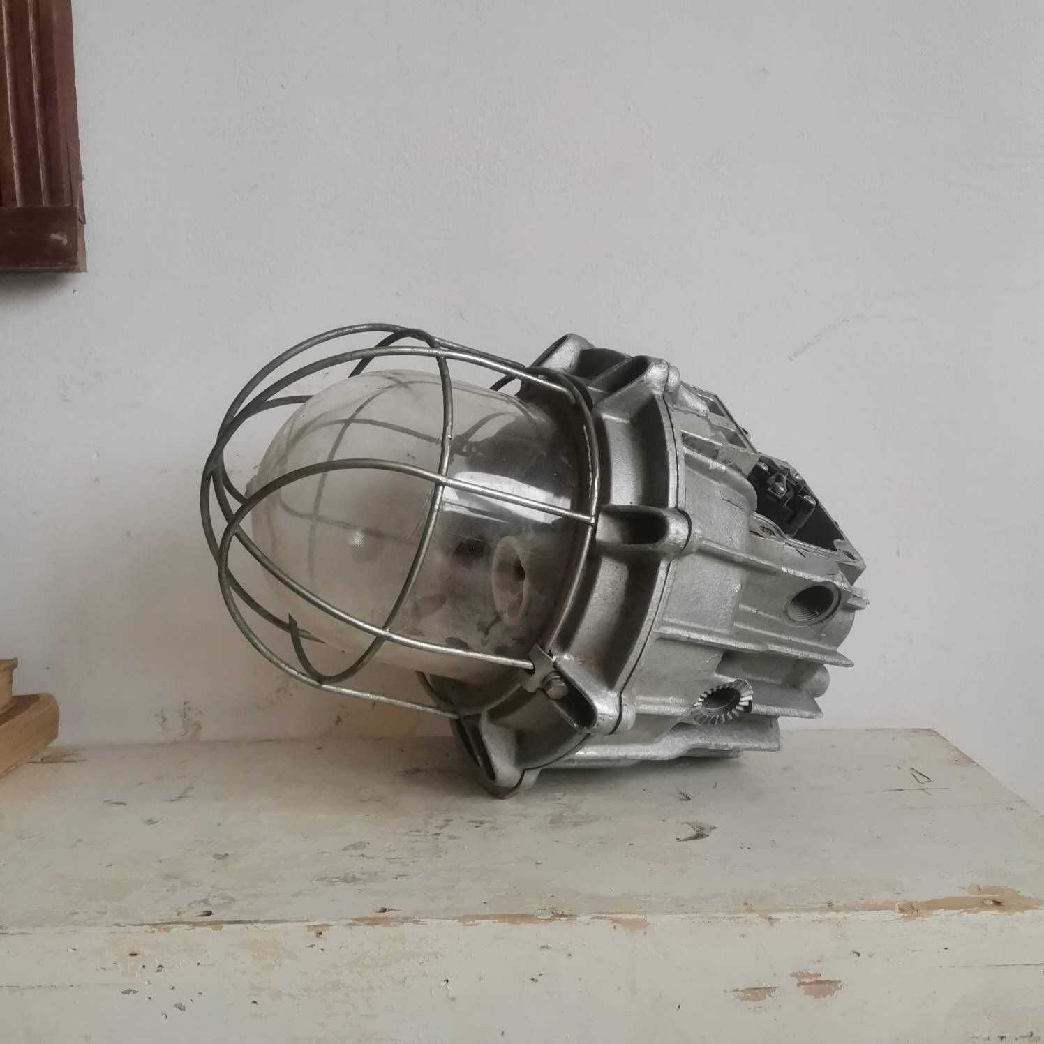 Large Vintage Bulkhead, Loft, Factory, Industrial Light Fixture. Heavy Cast Shatter Proof Kitchen Lighting Statement Piece Chrome Steel photo buy