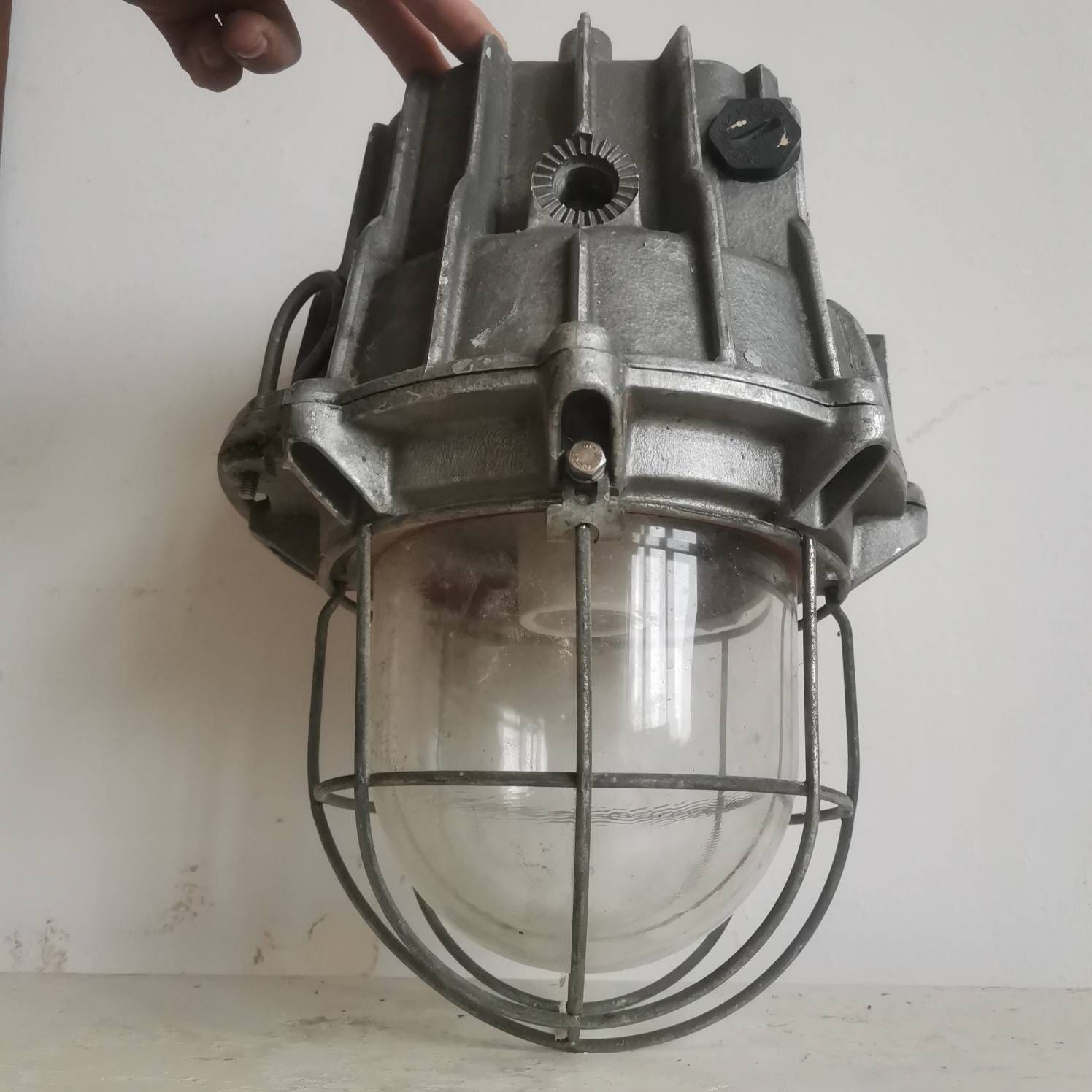 photo furniture Large Vintage Bulkhead, Loft, Factory, Industrial Light Fixture. Heavy Cast Shatter Proof Kitchen Lighting Statement Piece Chrome Steel