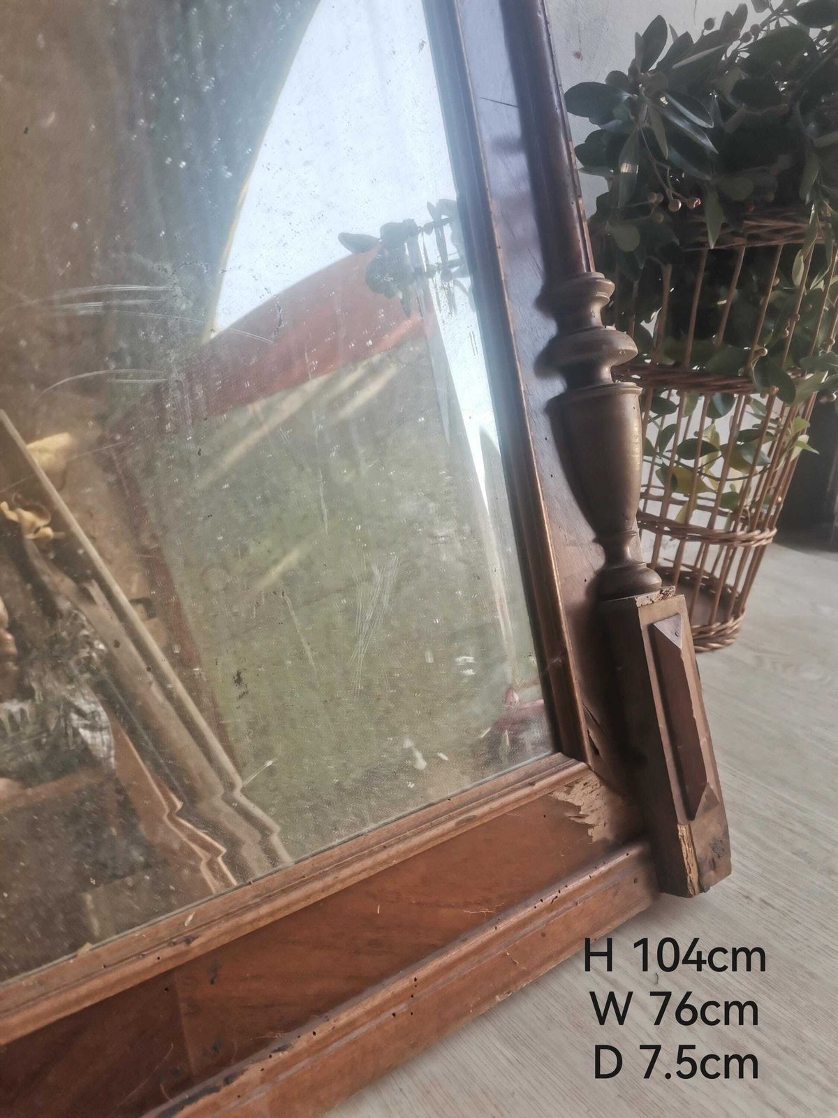Antique Beautiful Wooden Framed Double Beveled Folk Mirror. Hand Carved Fireplace Or Hallway Entrance, Old And Stunning photo vintage