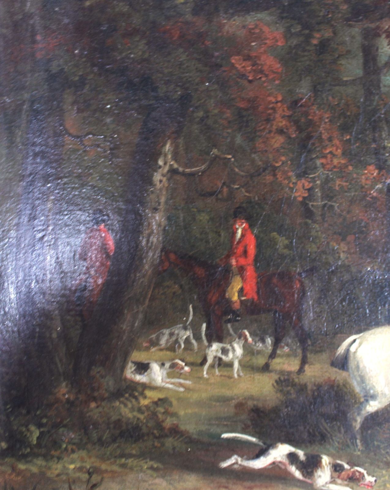 Early 19th Century English School Fox Hunting Scene Oil Painting photo vintage