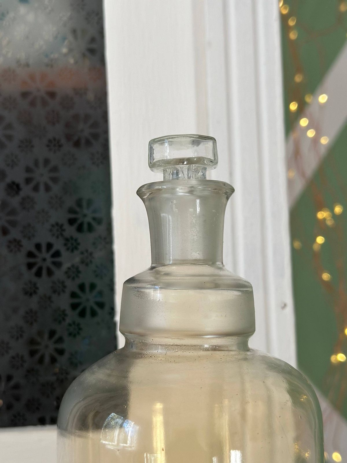 Unique Rare Pharmacy Medical Bottle Apothecary Glass With Cup. Medicine Serving Doctor Hospital Memorabilia Vase, Floral Display 1930s photo for sale