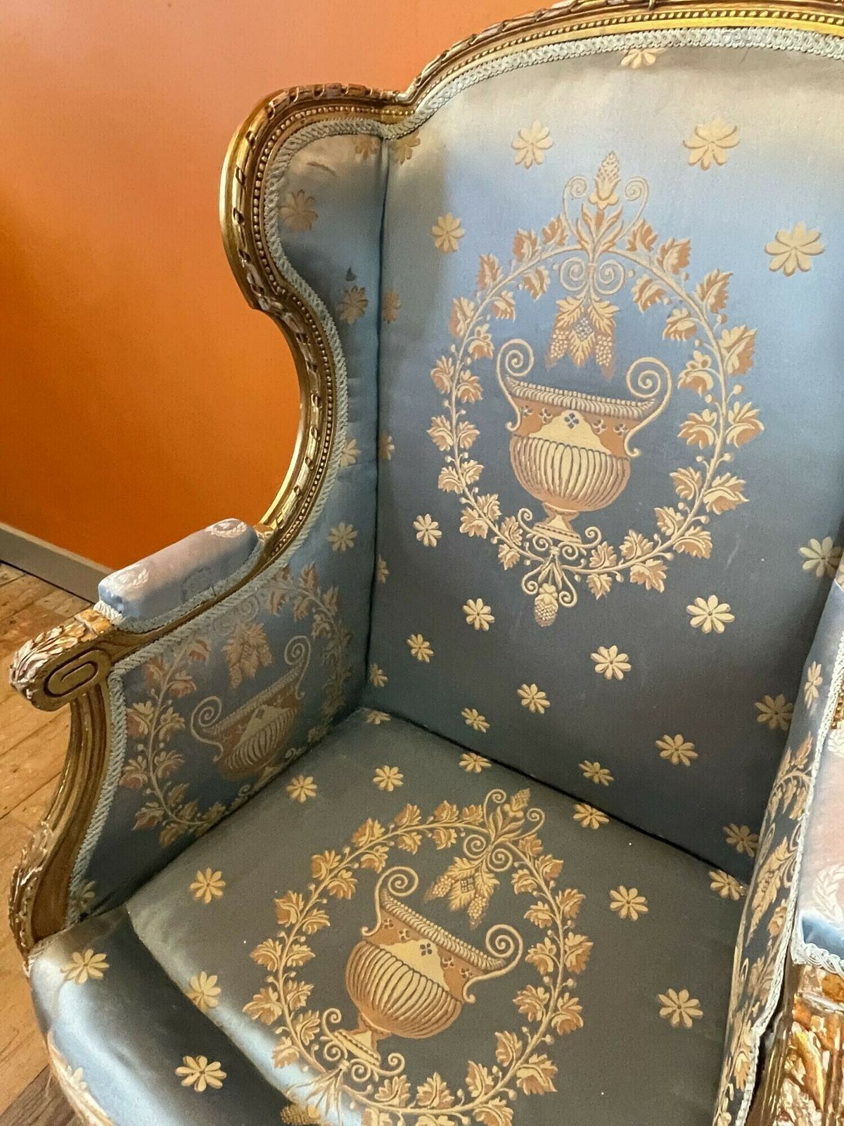 photo for sale 19th Century French Giltwood Wingback Armchair