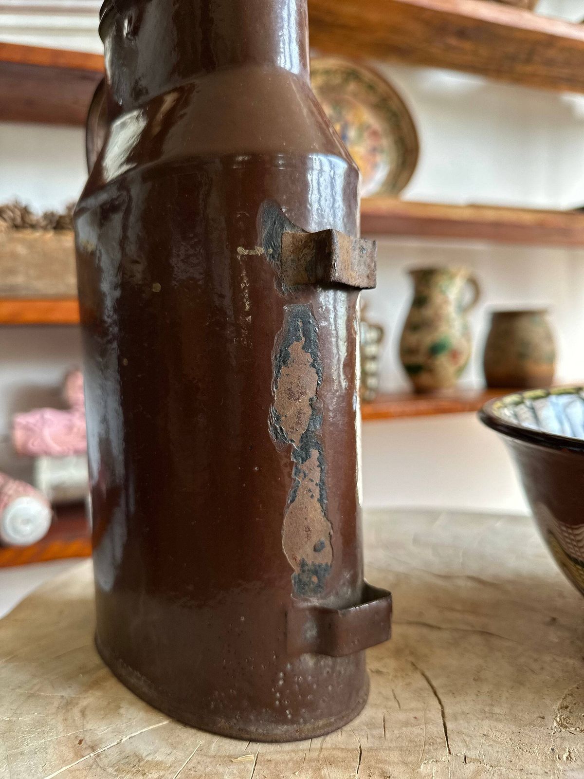 Rare 1940s Hungarian Military Enamel Canteen  Unique Chocolate Brown Flask, Collectible Memorabilia, Water Pitcher, Great Design. Gift Idea photo Home Decor