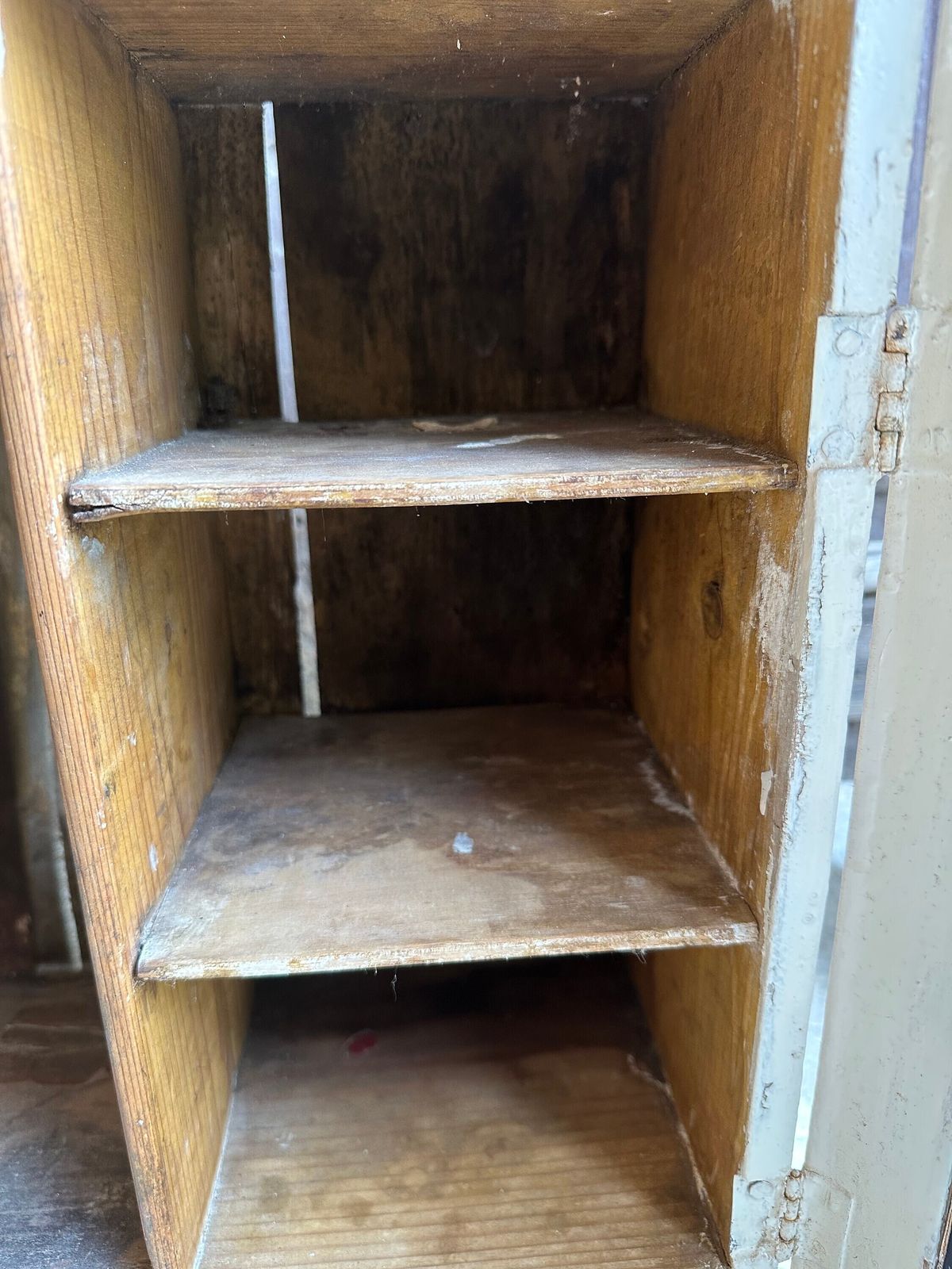 Medical Cabinet Wooden Mirror Chippy White Scratch Built Solid Wood. C1920s Hand Made Hospital Cupboard. Or Kitchen Drinks Food, Trinkets photo Furniture