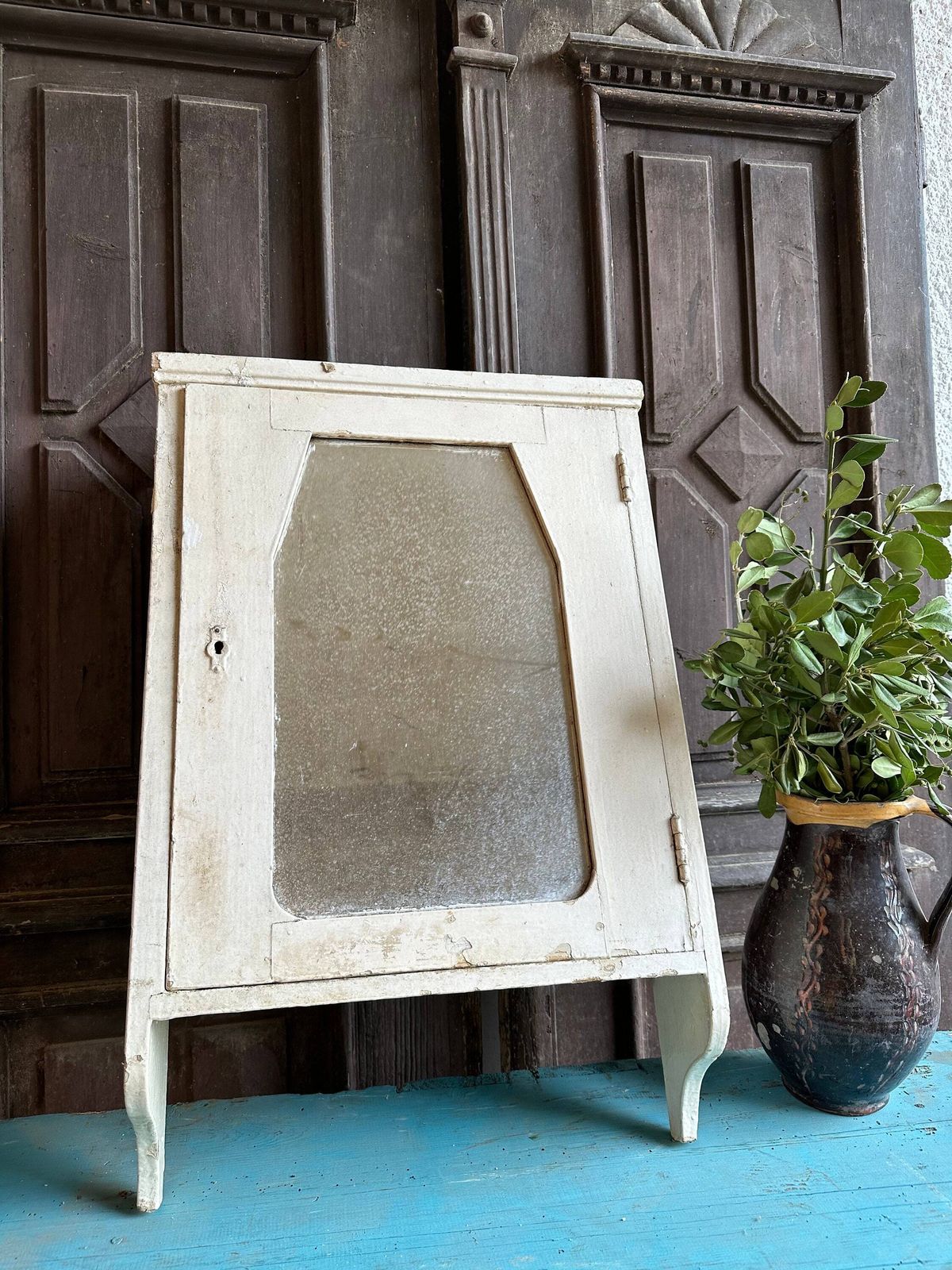 Cute Shabby Wooden Apothecary Bathroom Medical Cabinet Small Jewelry Box Mini Chest Herb Cupboard Tea White Chippy Hand Made Primitive