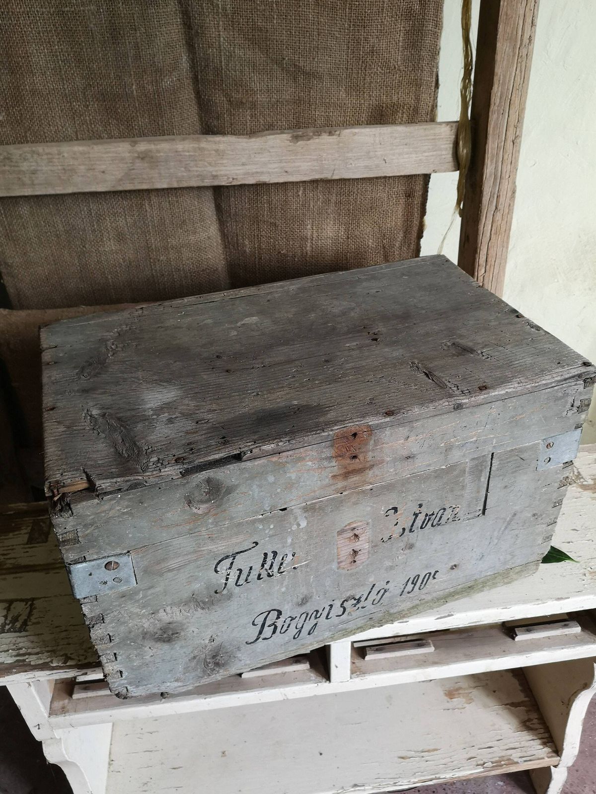 Antique Rustic Wooden Tool Trunk Or Painters Storage Box, Primitive 1900 Workman Box. Hand Crafted From Scratch, Shabby Patina photo furniture