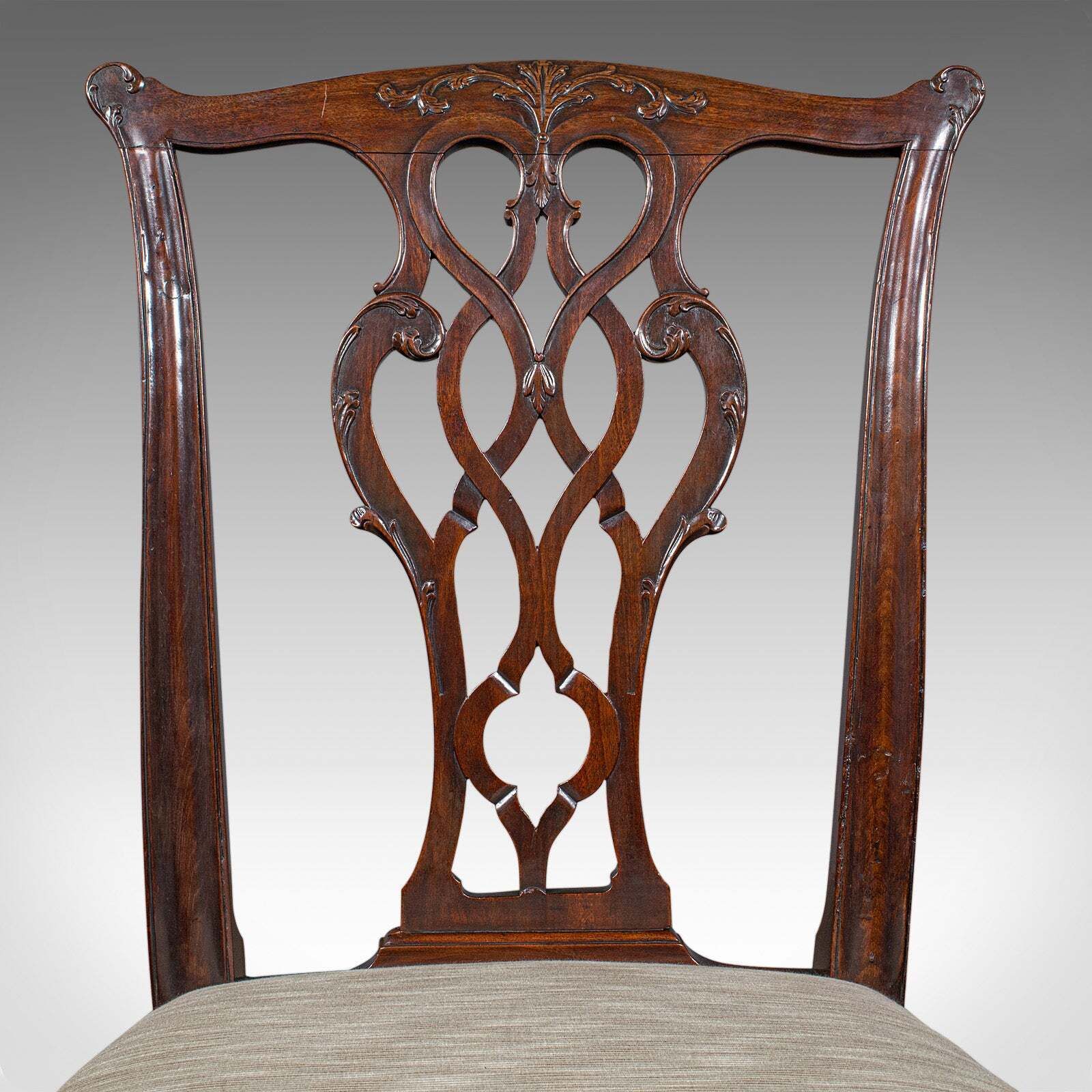 photo for sale 4 Antique Dining Room Chairs, English, Seat, After Chippendale, Georgian, C.1800