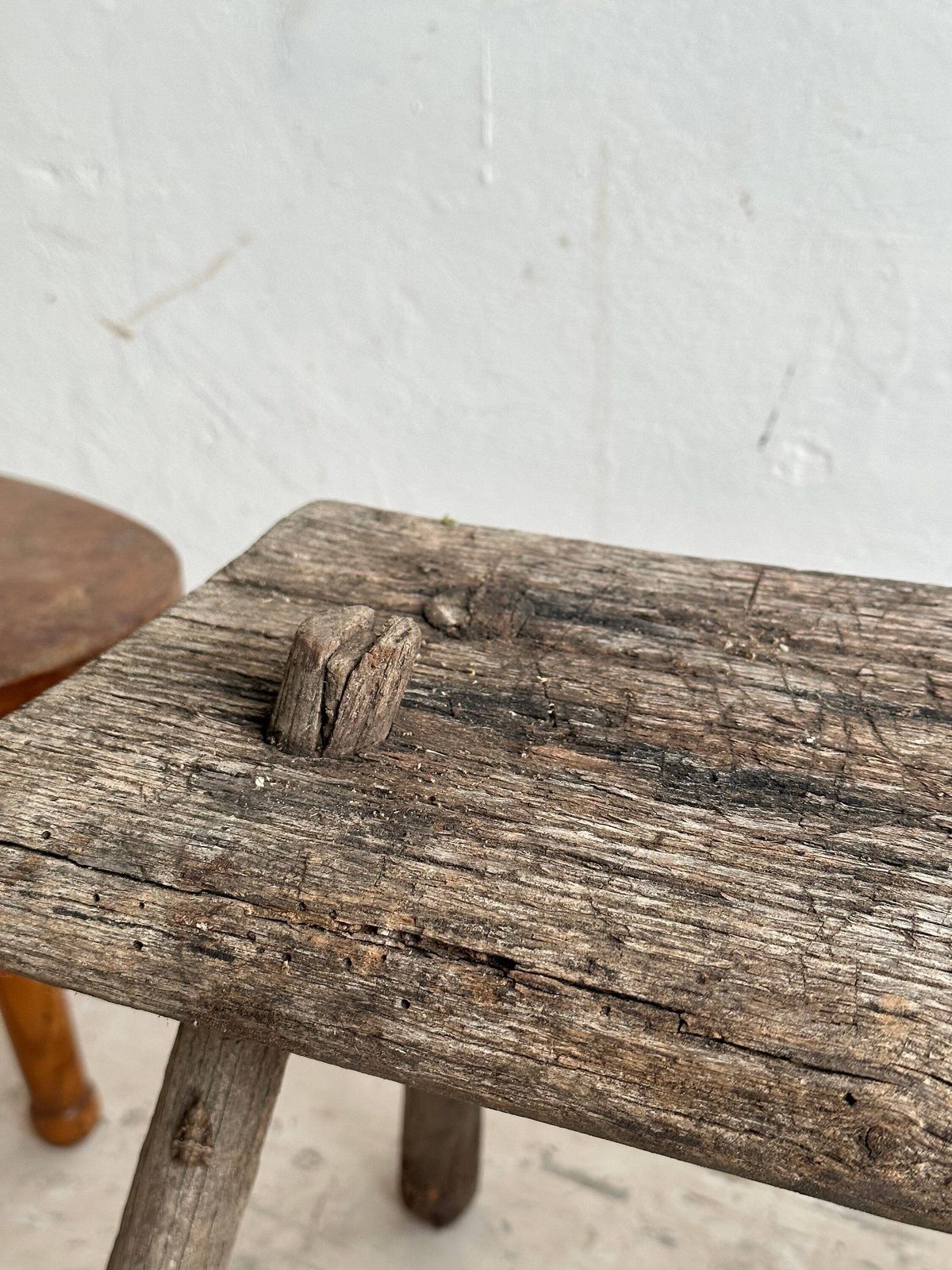 Vintage Rustic Hand Made Milking Stool Or Primitive Bedside Occasional Table. Hand Crafted In The Early 1900, Shabby Gnarly Patina photo for sale