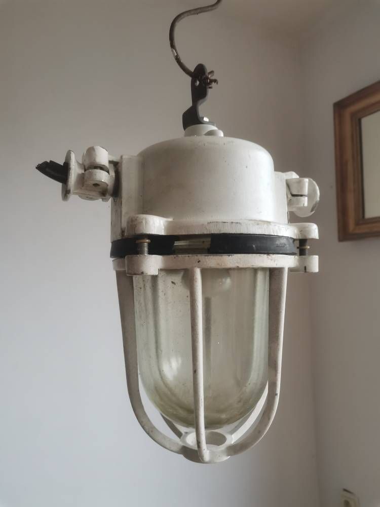 Vintage Bulkhead, Loft, Factory, Industrial Light Fixture. Heavy Cast Shatter Proof 2 Available Kitchen Lighting Statement Piece White photo vinterior
