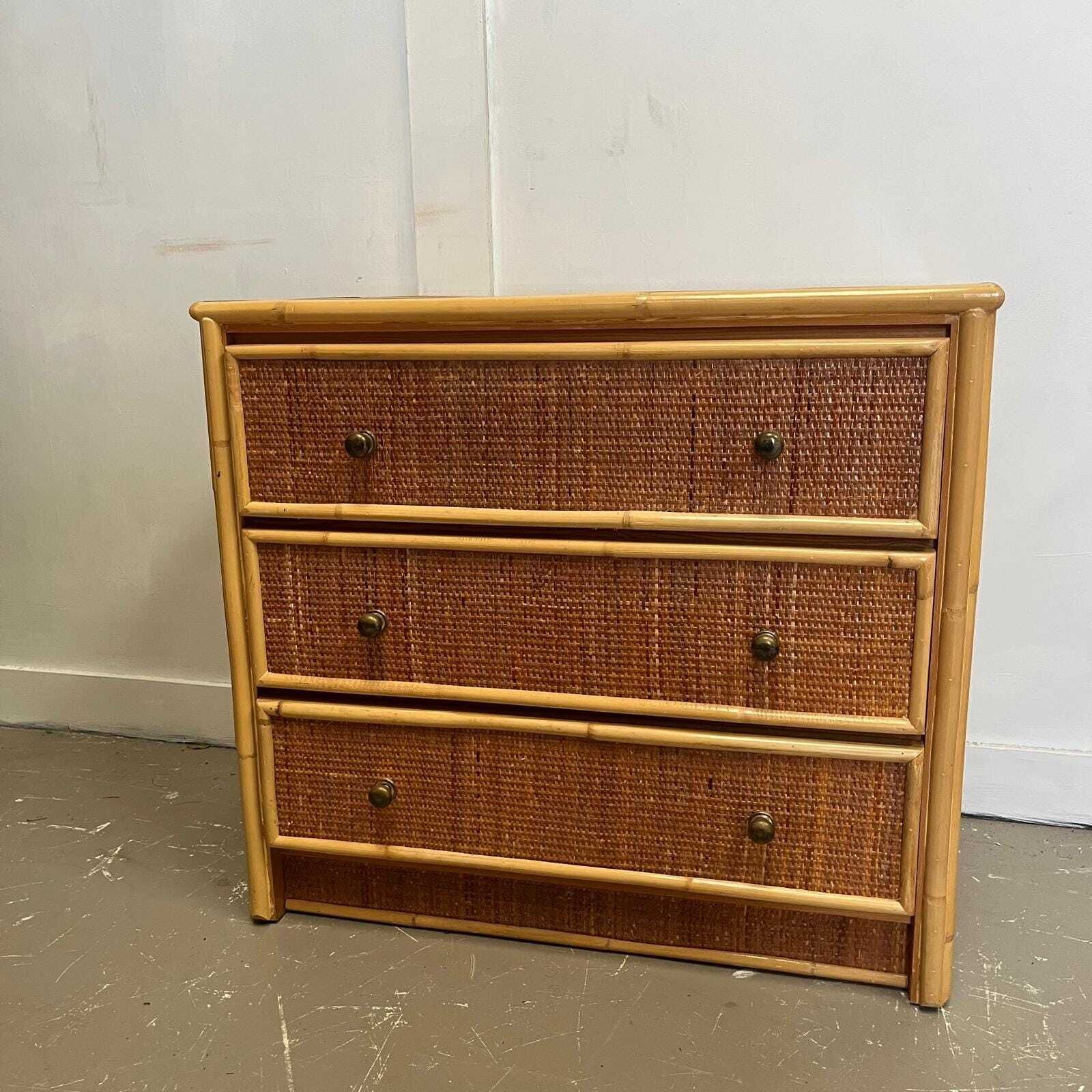 Cane Finished Vintage 3 Drawer Chest Of Drawers / Storage / Cupboard photo furniture