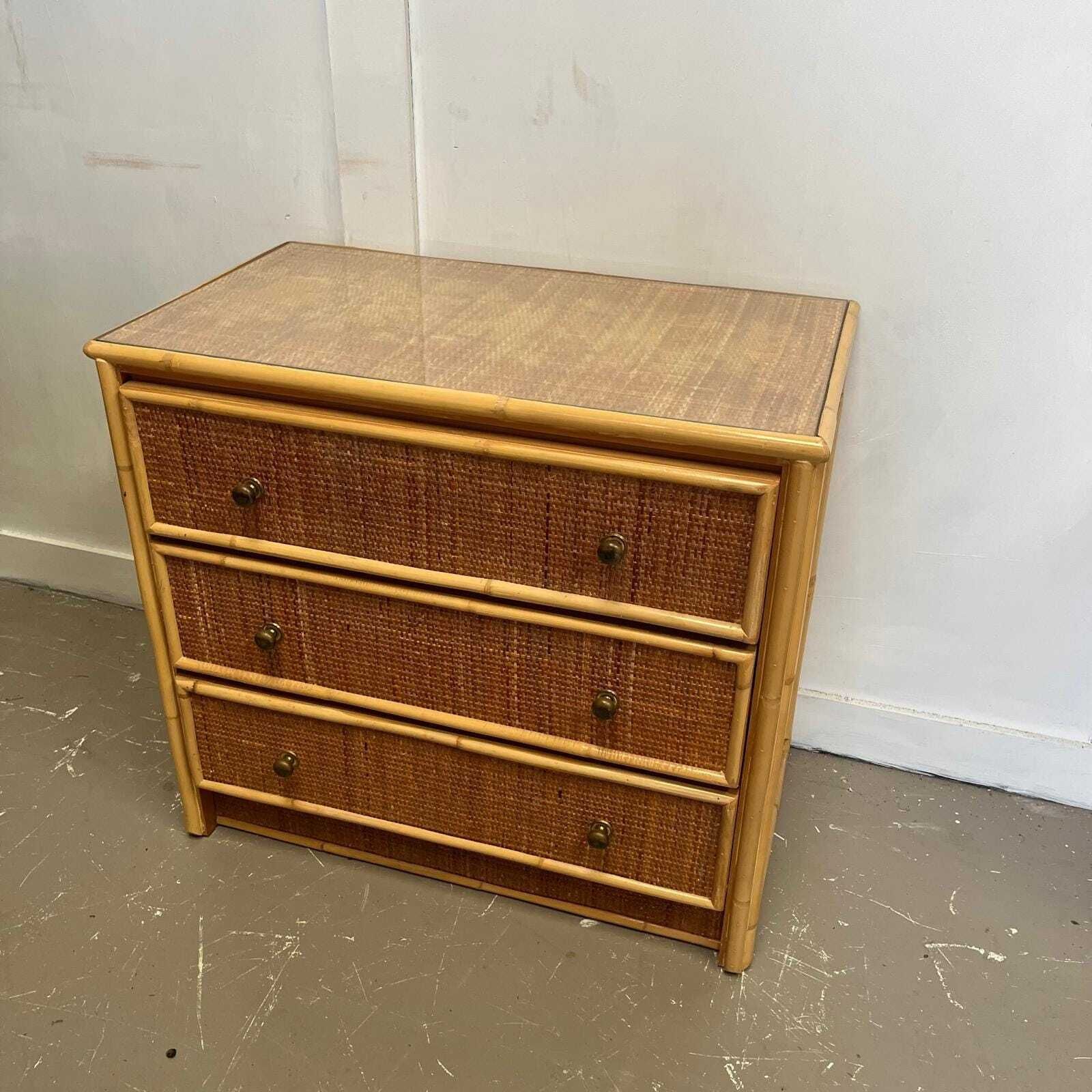 Cane Finished Vintage 3 Drawer Chest Of Drawers / Storage / Cupboard photo vintage