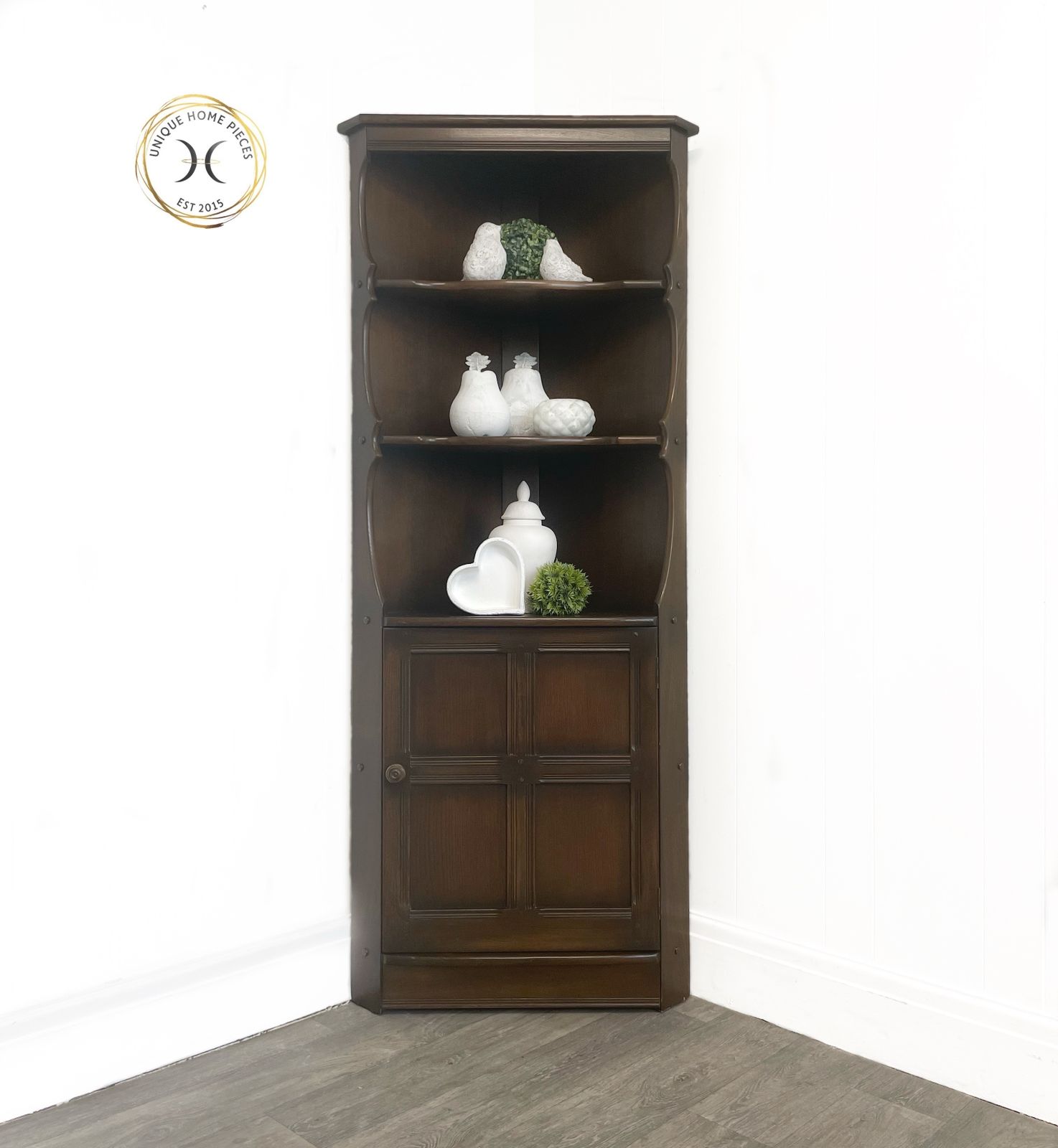 Ercol Colonial  Dark Wood Corner Cabinet Unit