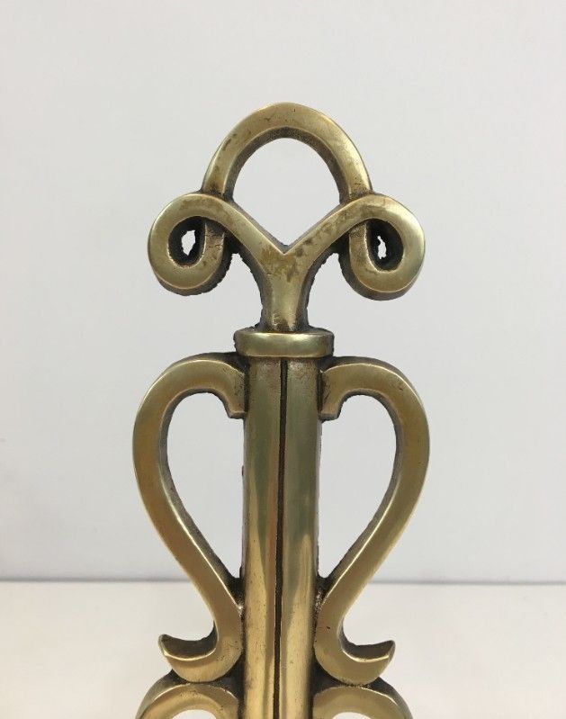 In The Style Of Raymond Subes. Bronze And Iron Andirons. Signed. photo vinterior