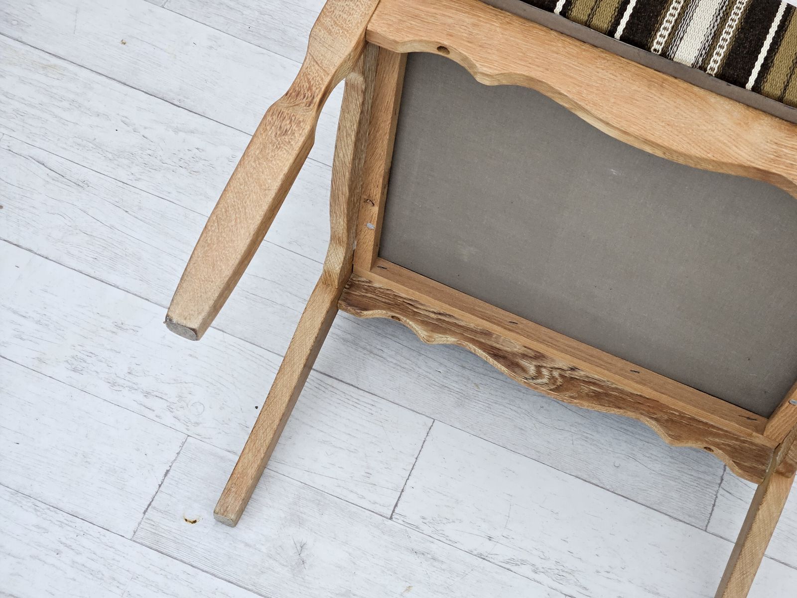 photo for sale 1970s, Danish Armchair, Furniture Wool, Solid Oak Wood, Original Very Good Condition.