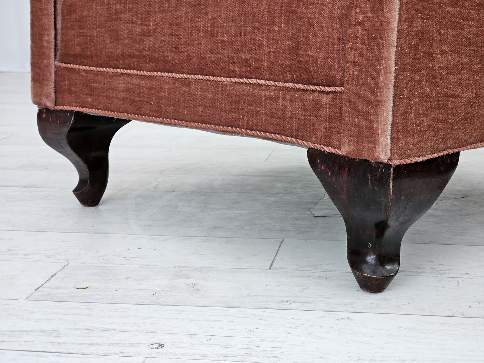 photo furniture 1960s, Danish Lounge Chair, Salmon Pink Furniture Velour, Ash Wood Legs.