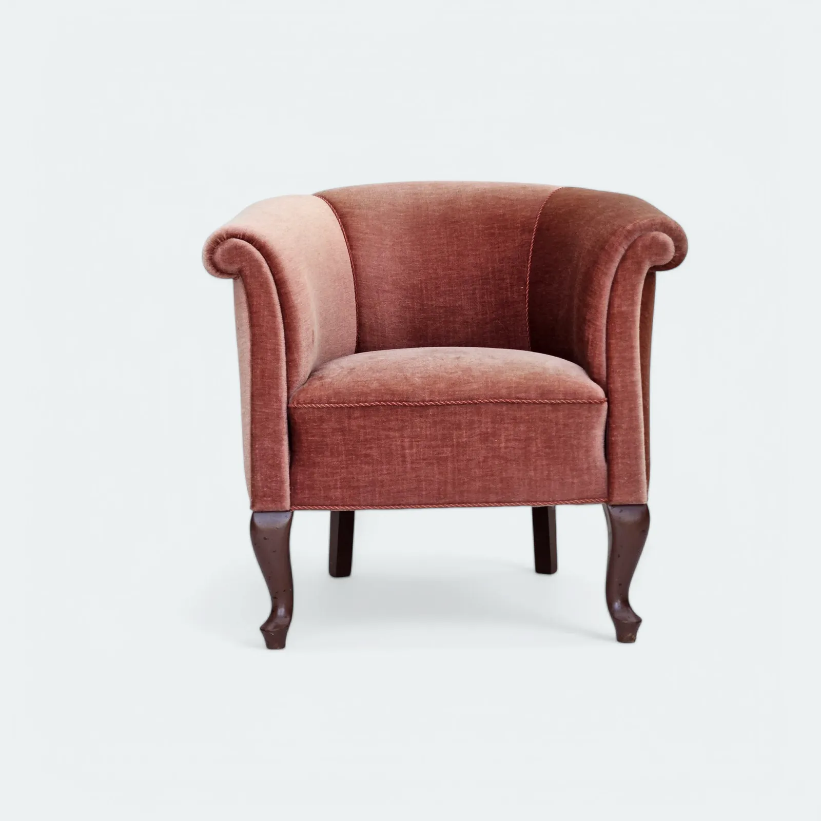 1960s, Danish Lounge Chair, Salmon Pink Furniture Velour, Ash Wood Legs.
